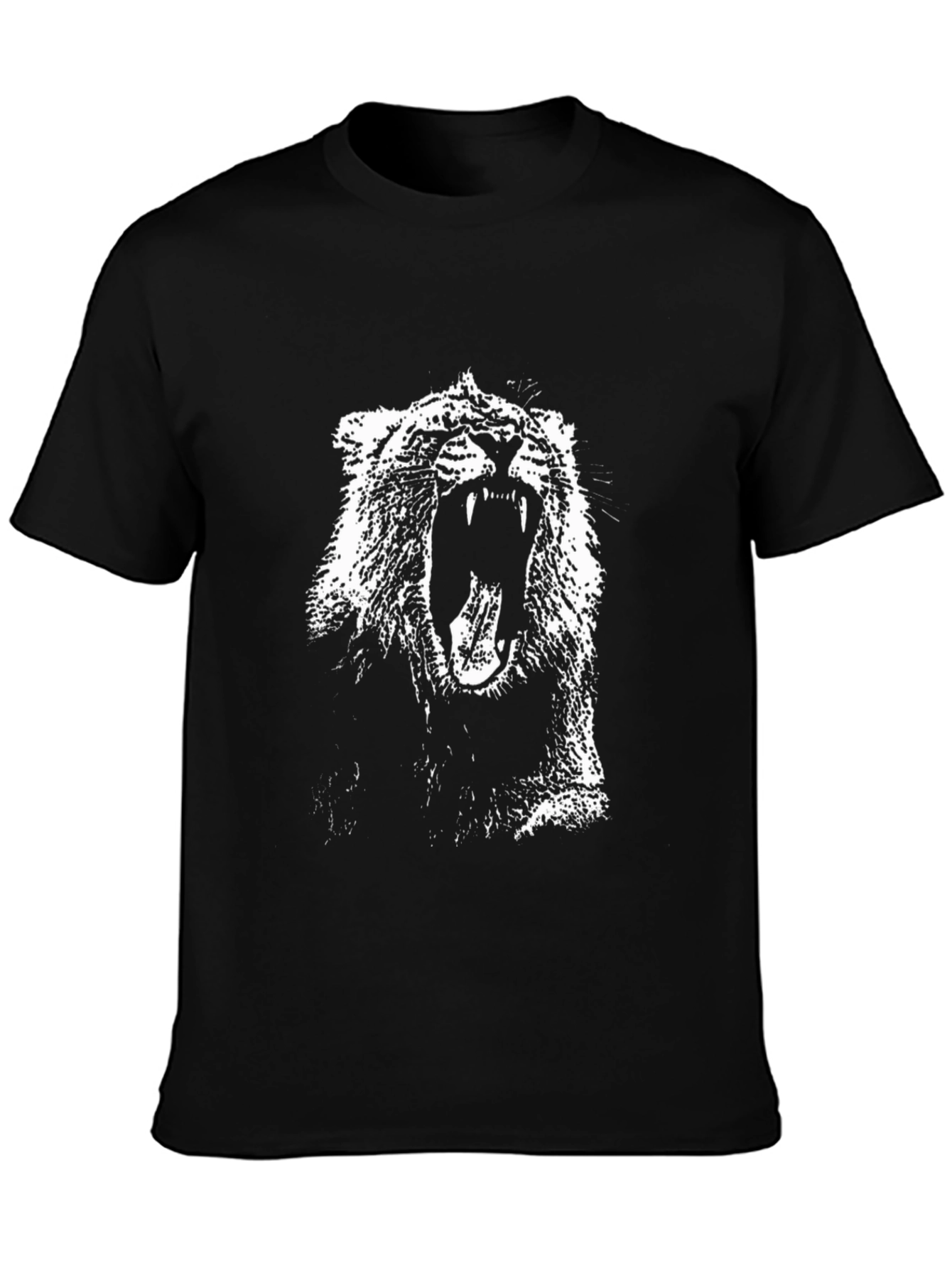 Black Roaring Lion Graphic Tee - Black Cotton T-Shirt view 3