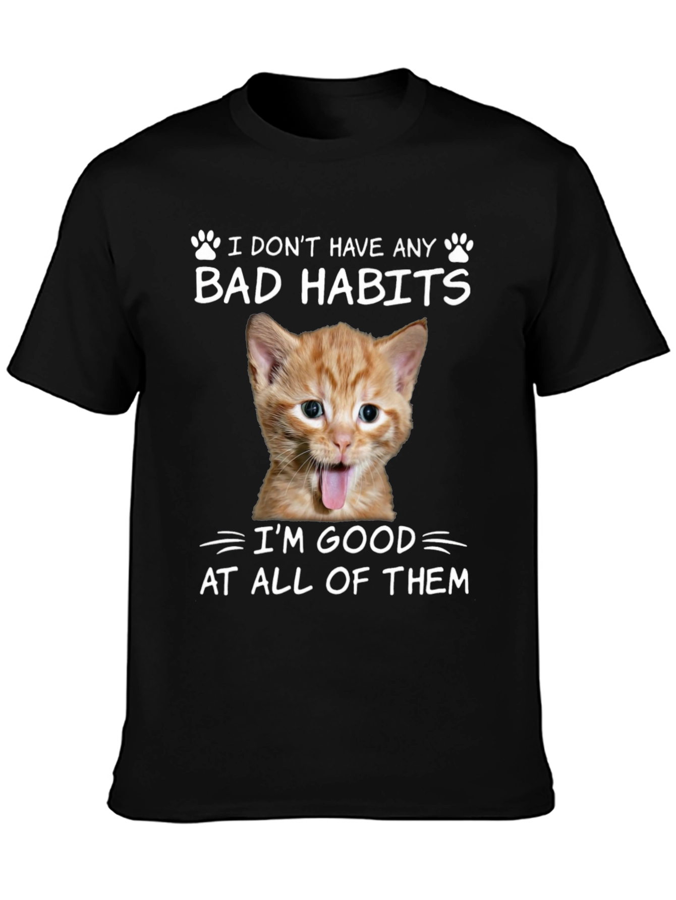 Black Funny Cat Bad Habits Graphic Tee view 3
