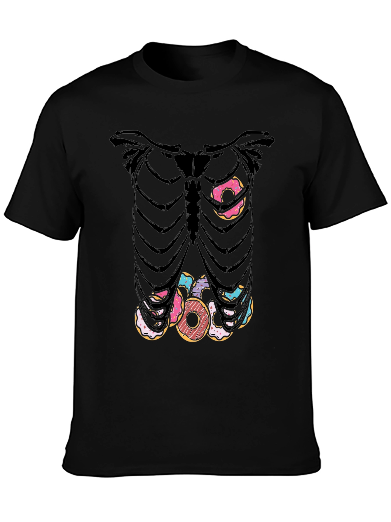 Black Donut Skeleton T-Shirt - Funny Halloween Tee view 3