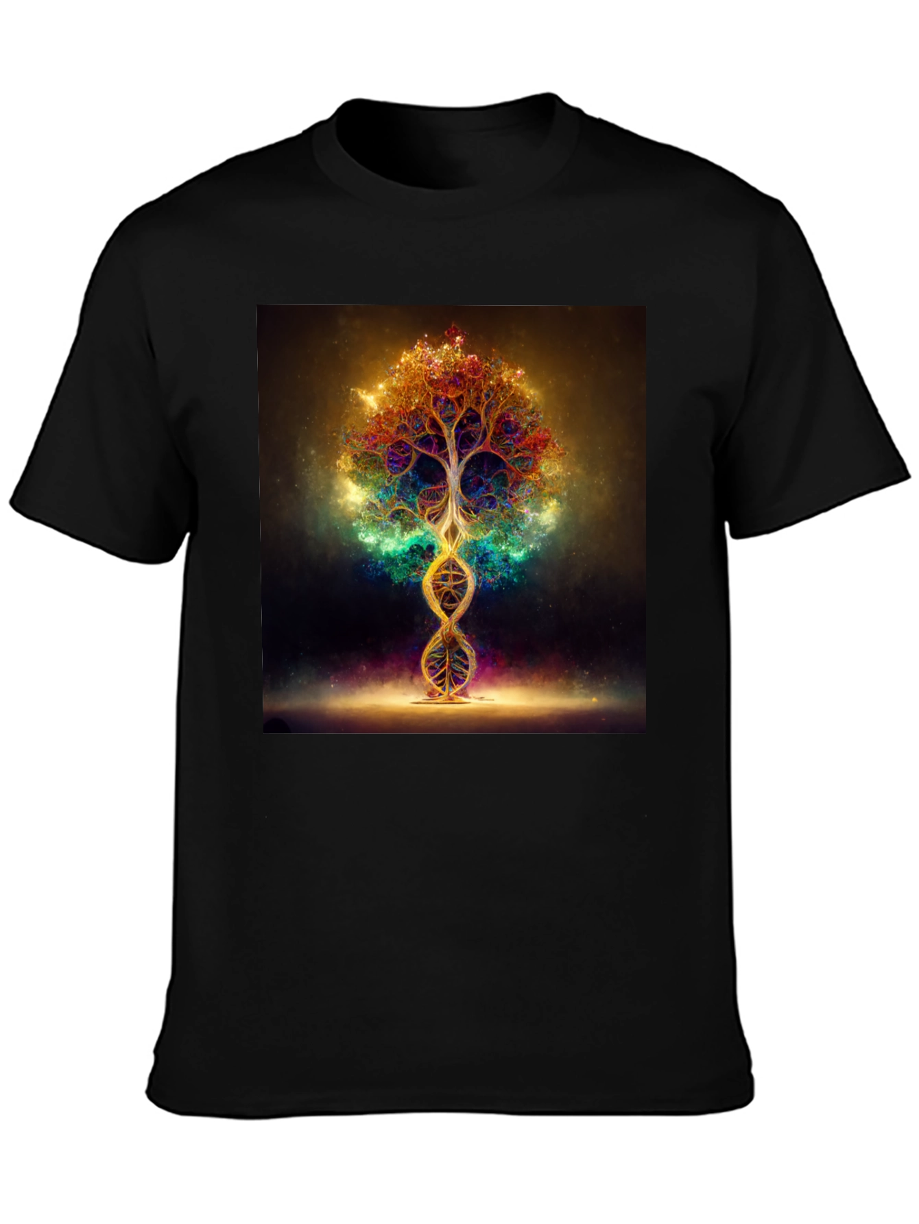 Black Cosmic Tree DNA T-Shirt - Vibrant Design view 3