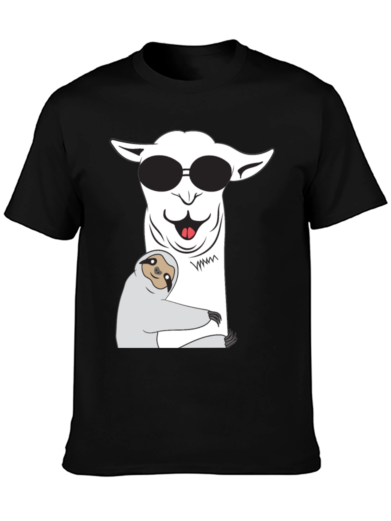 Black Cool Llama & Sloth T-Shirt - Funny Graphic Tee view 3