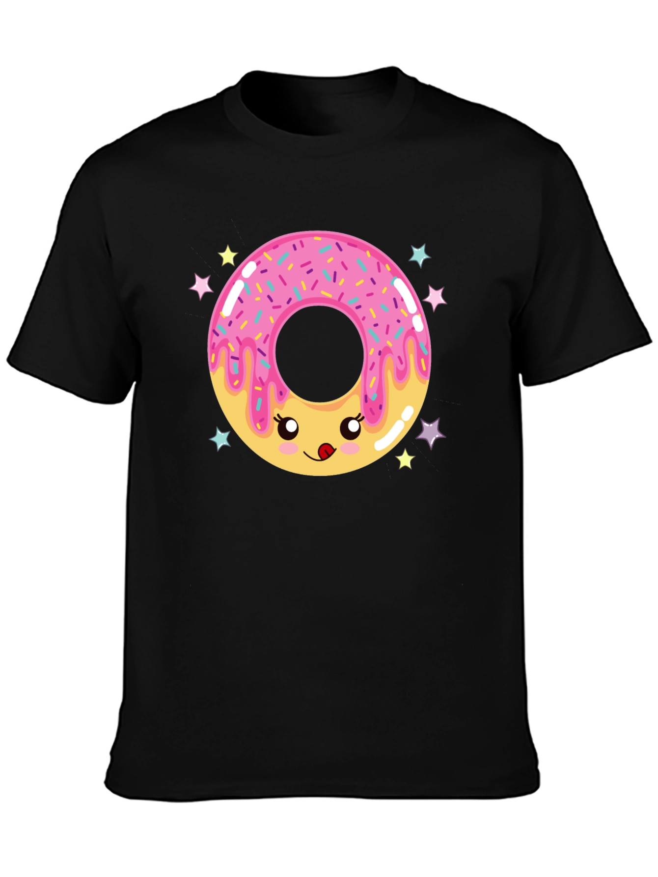 Black Kawaii Donut Graphic Tee - Black Cotton Comfort view 3
