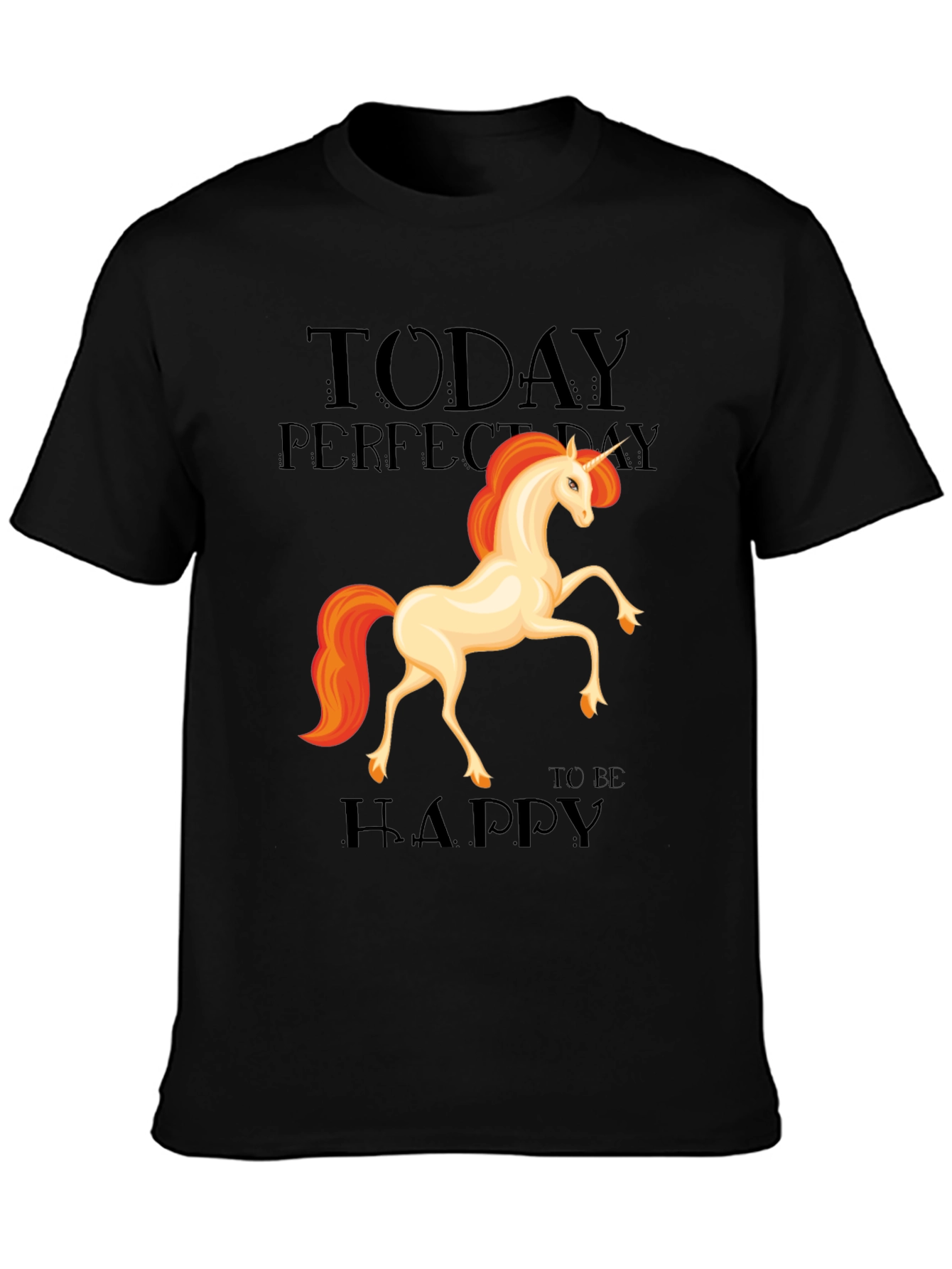 Black Unicorn Graphic Tee - Today Perfect Day To Be Happy T-Shirt view 3