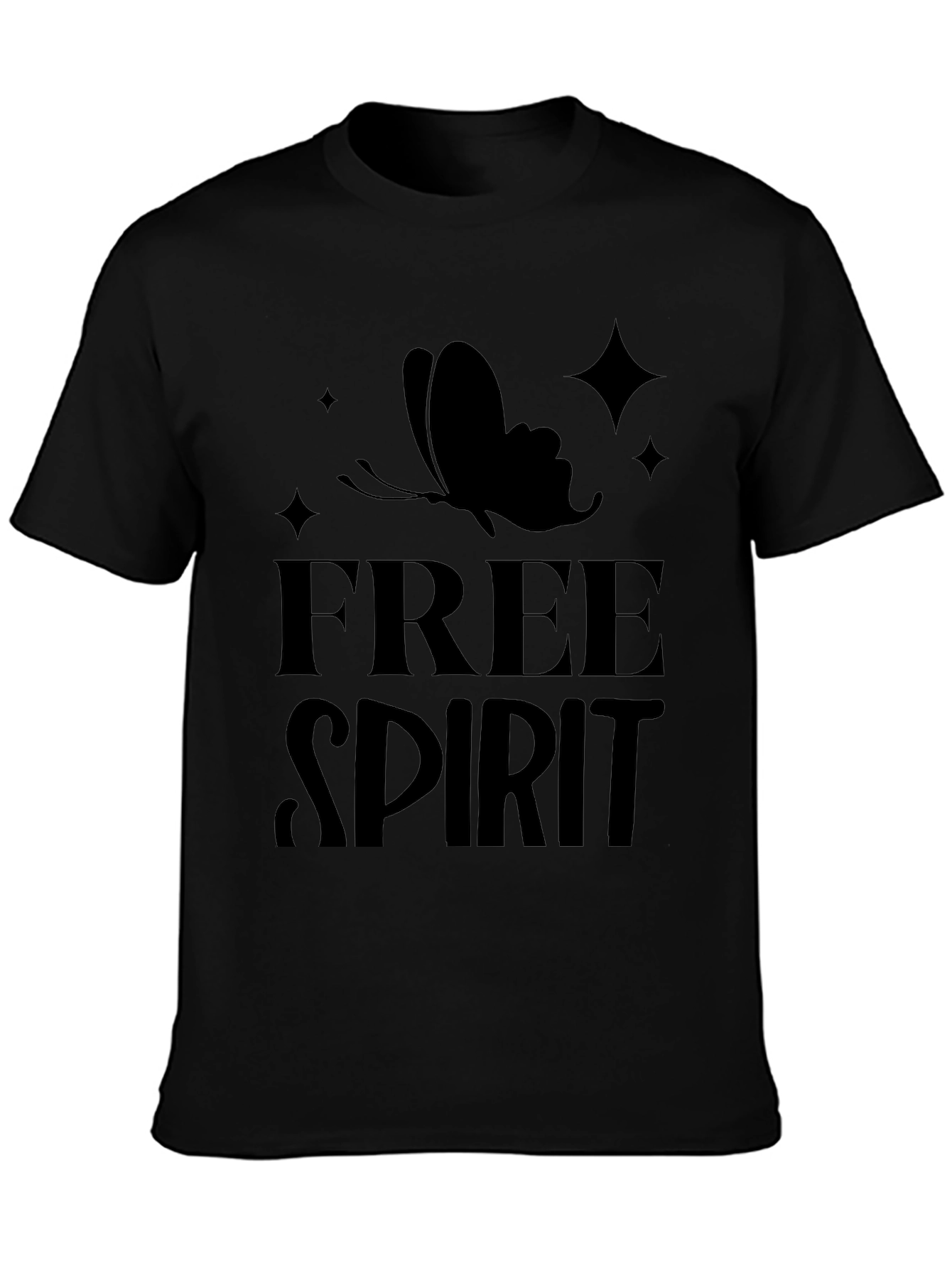 Black Free Spirit Butterfly Graphic Tee - Black Cotton Casual view 3