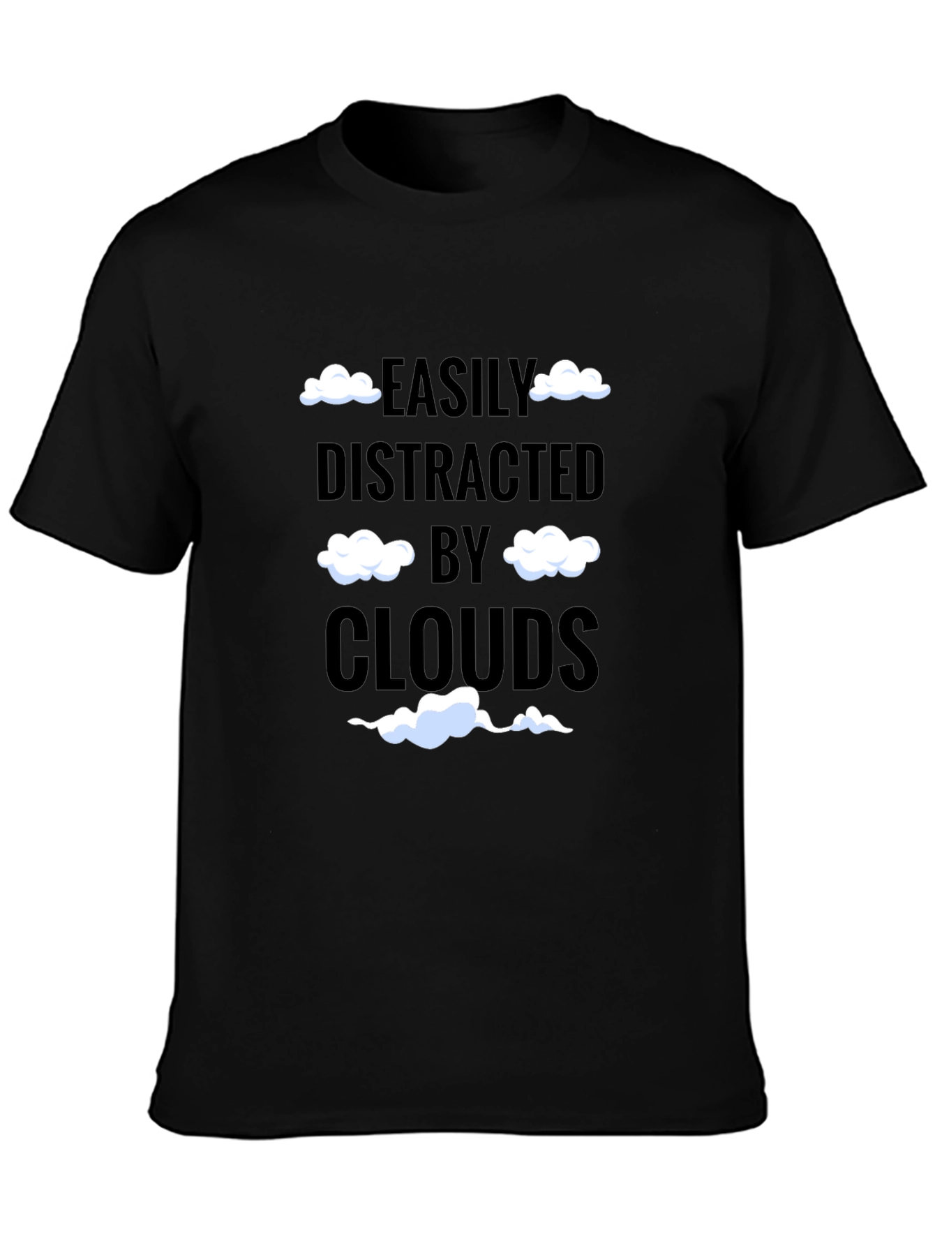 Black Easily Distracted by Clouds T-Shirt Funny Cloud Lover Tee view 3