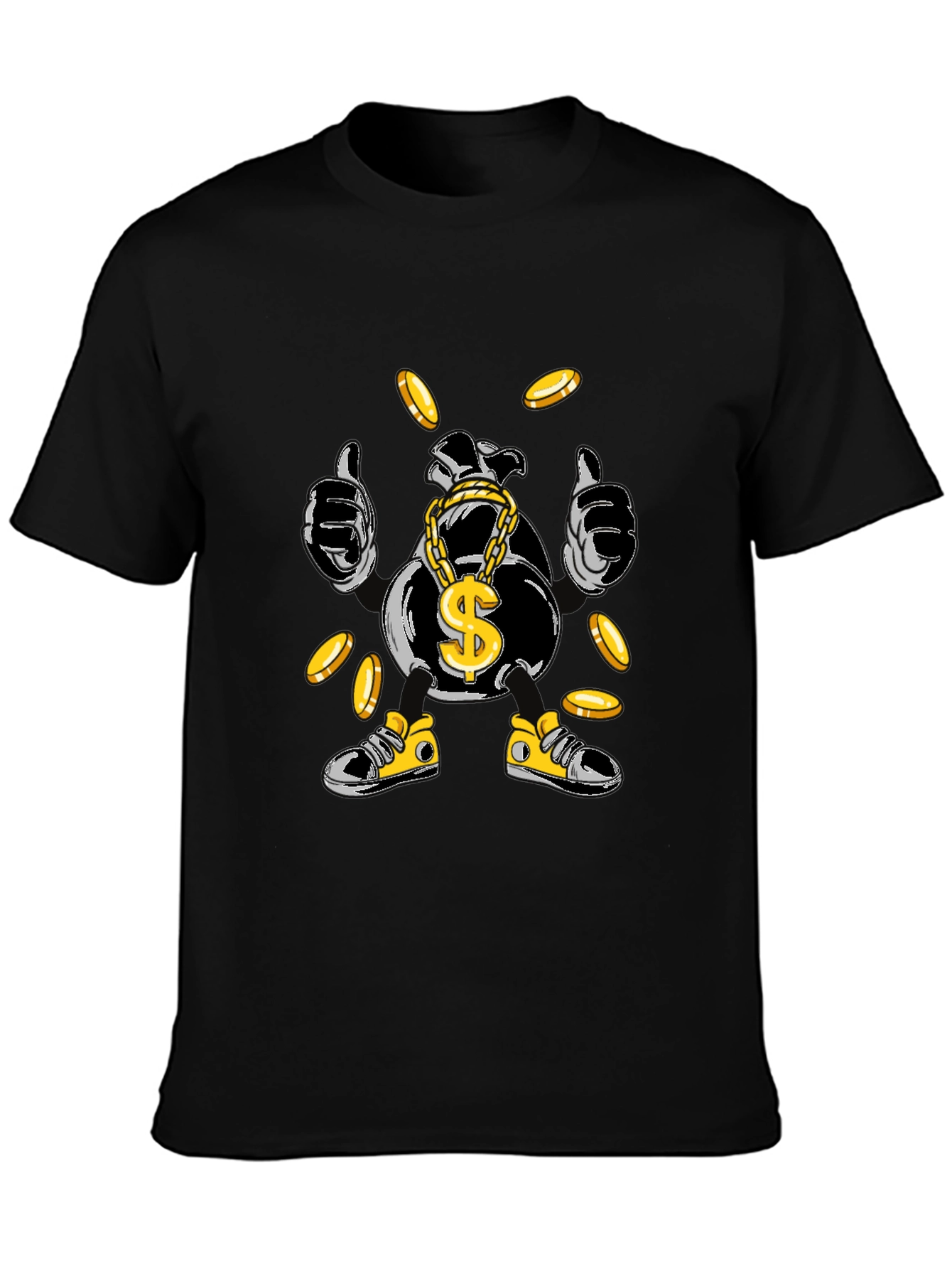 Black Money Bag Cartoon Graphic Tee - Black view 3