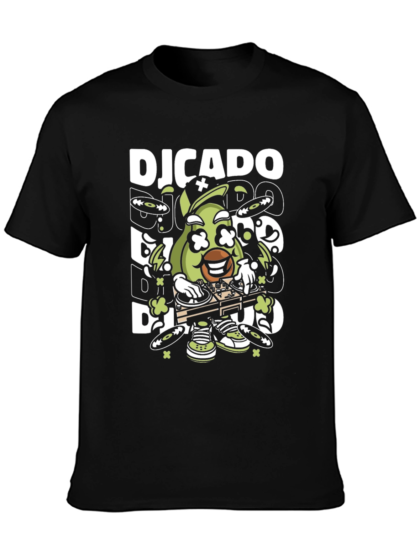 Black DJ Avocado Graphic T-Shirt - Cool Fruit DJ Design view 3