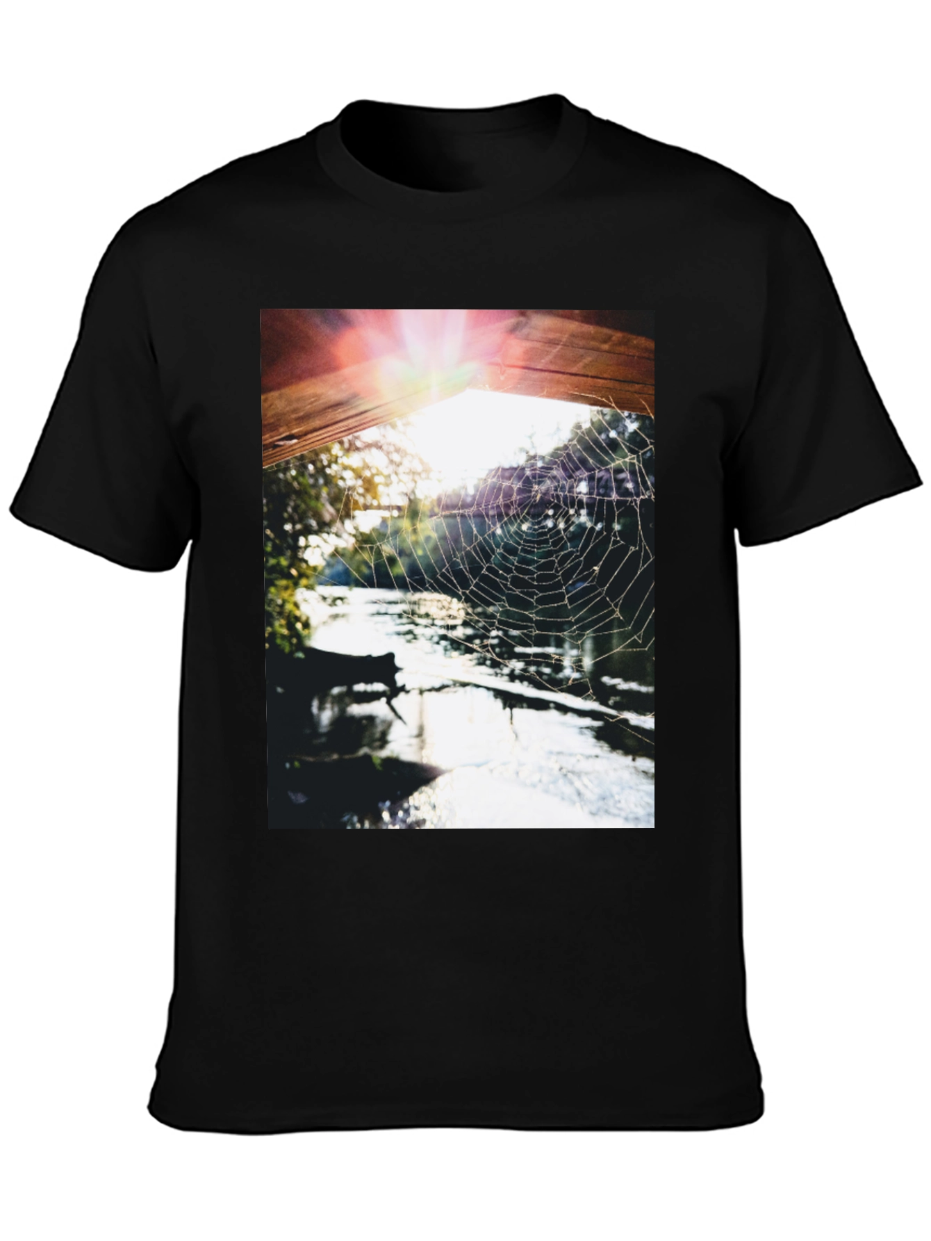 Black Spider Web at Sunrise T-Shirt view 3