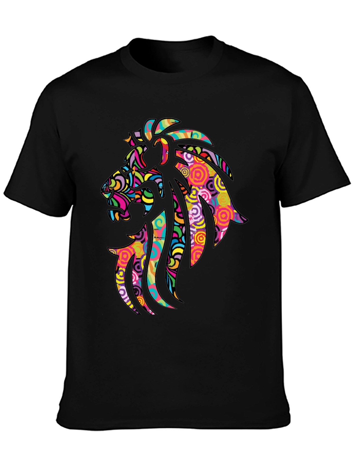 Black Psychedelic Lion Graphic Black T-Shirt view 3