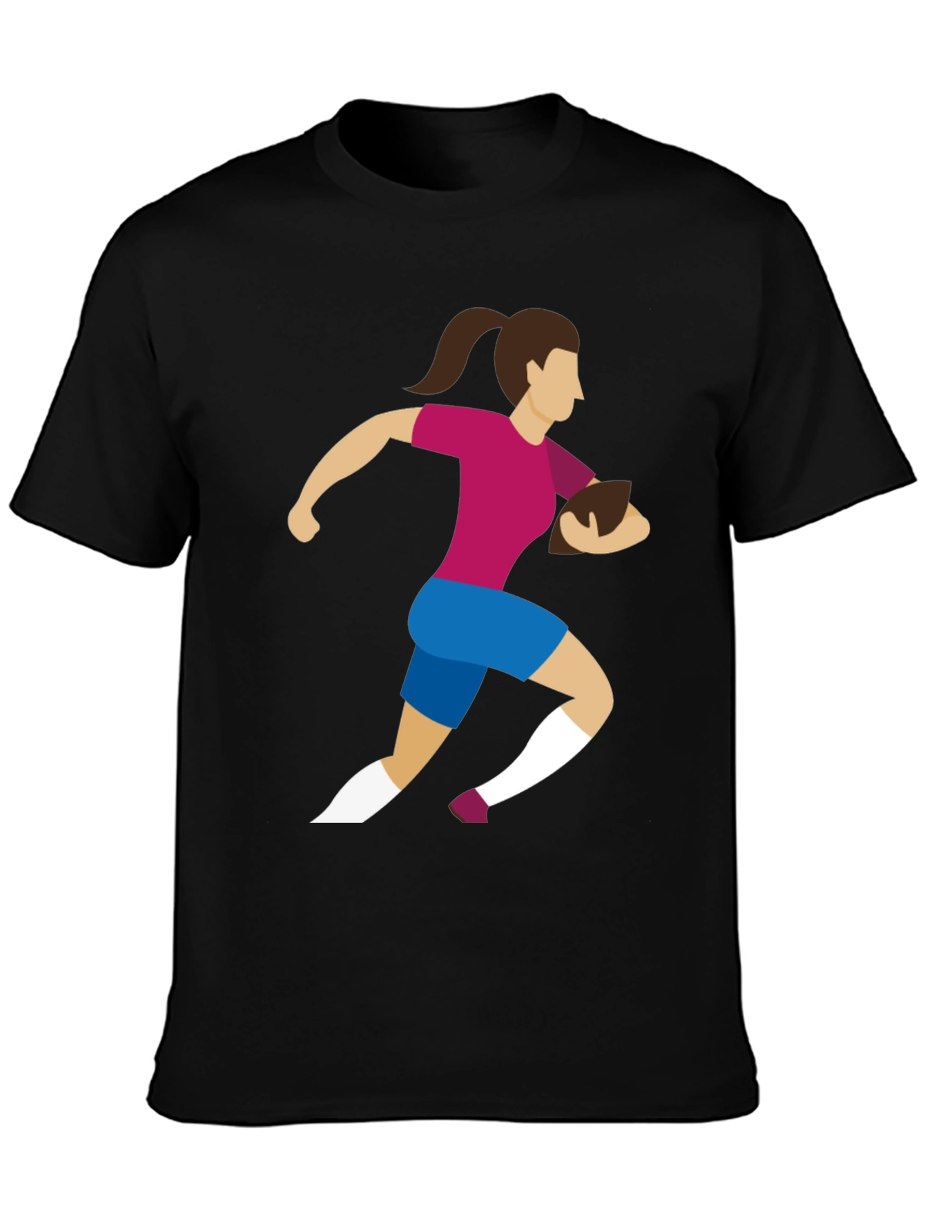 Black Rugby Girl Graphic Tee - Black Cotton Casual T-Shirt view 3