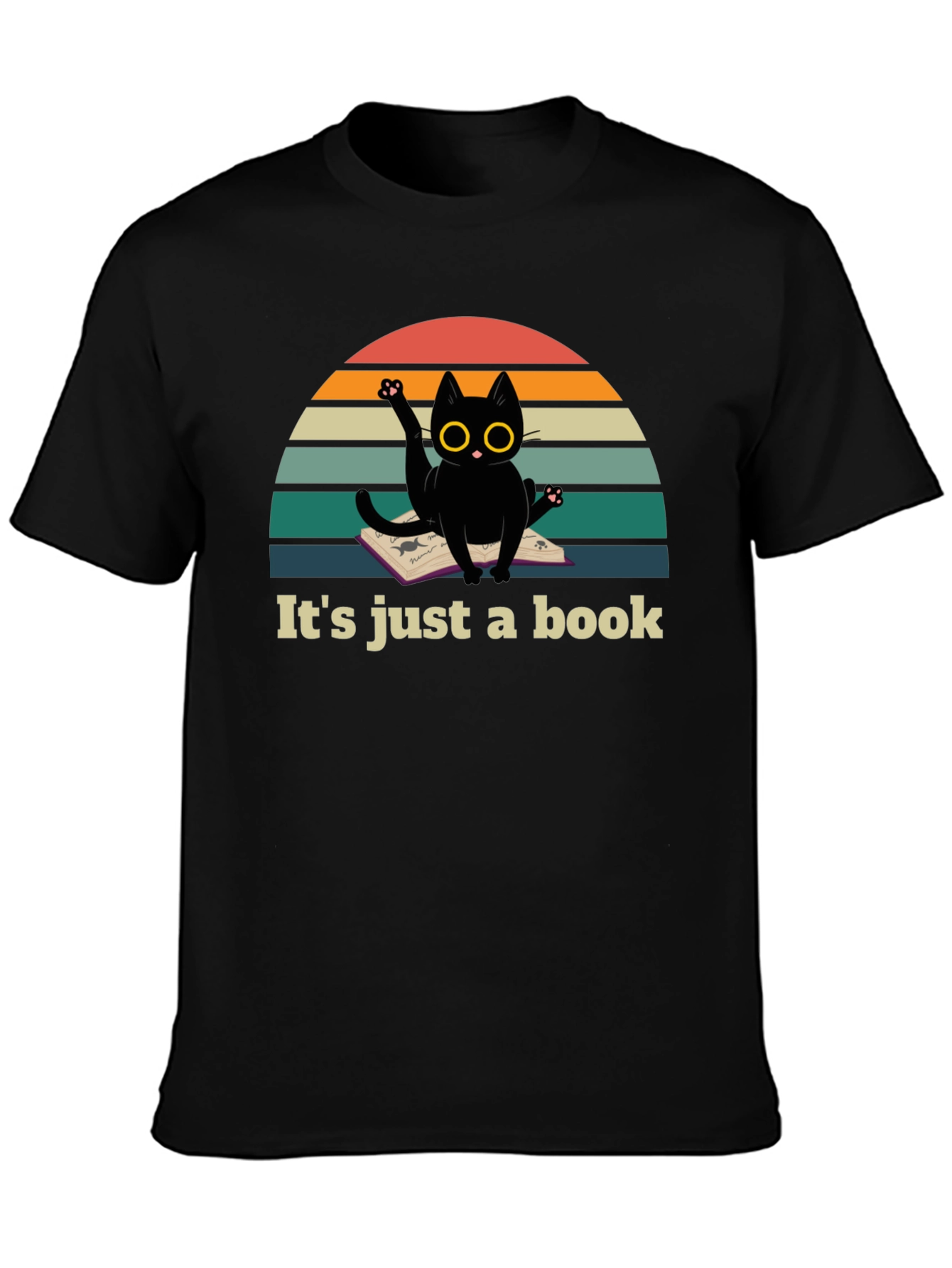 Black It's Just a Book Funny Cat T-Shirt view 3