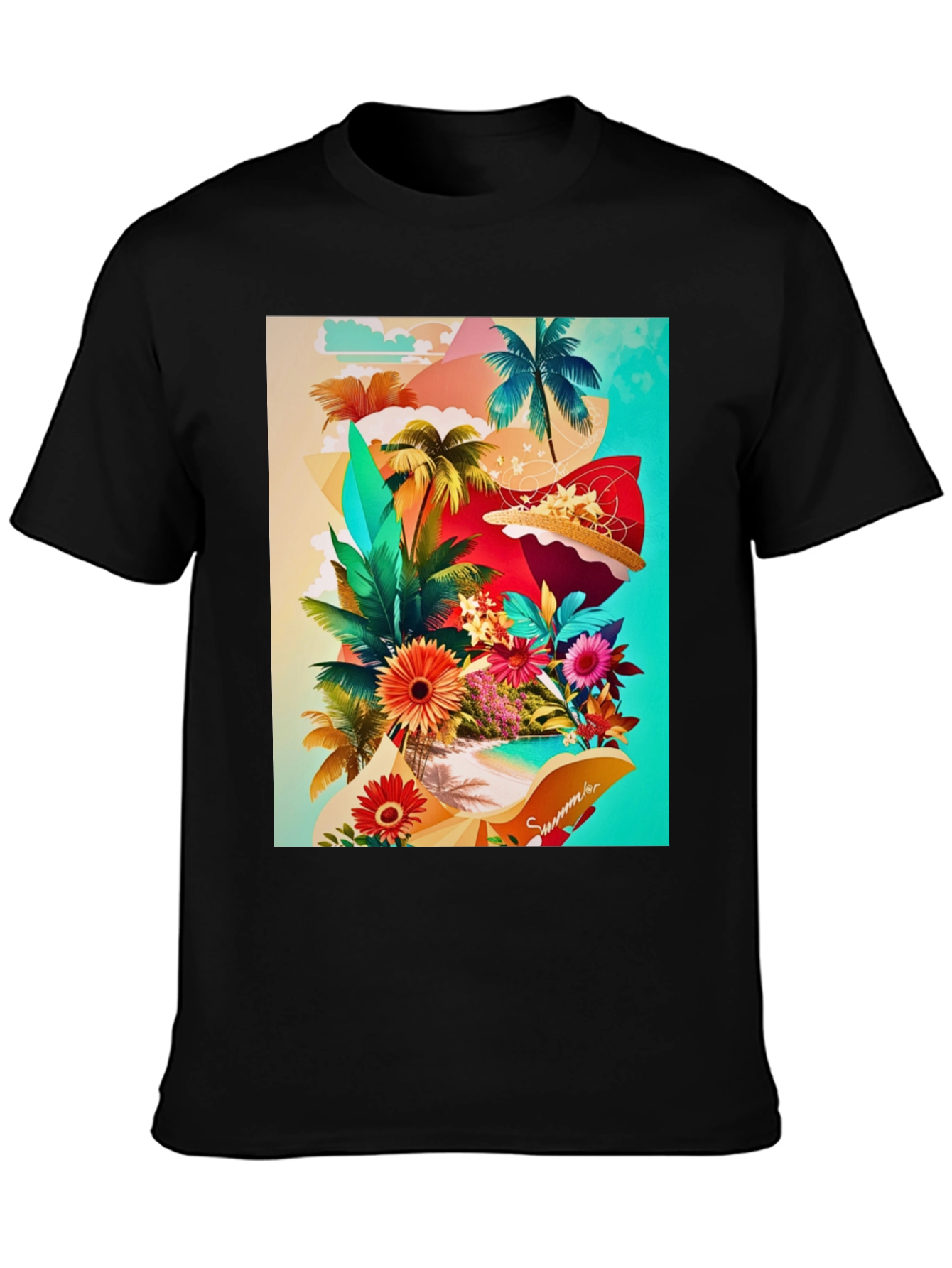 Black Tropical Summer Graphic T-Shirt view 3