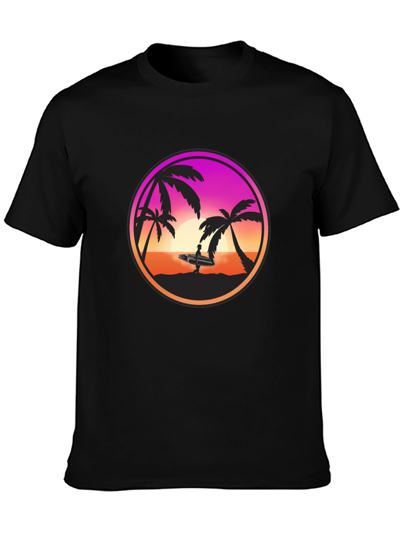 Black Sunset Surfer Graphic Tee - Black Cotton Blend view 3