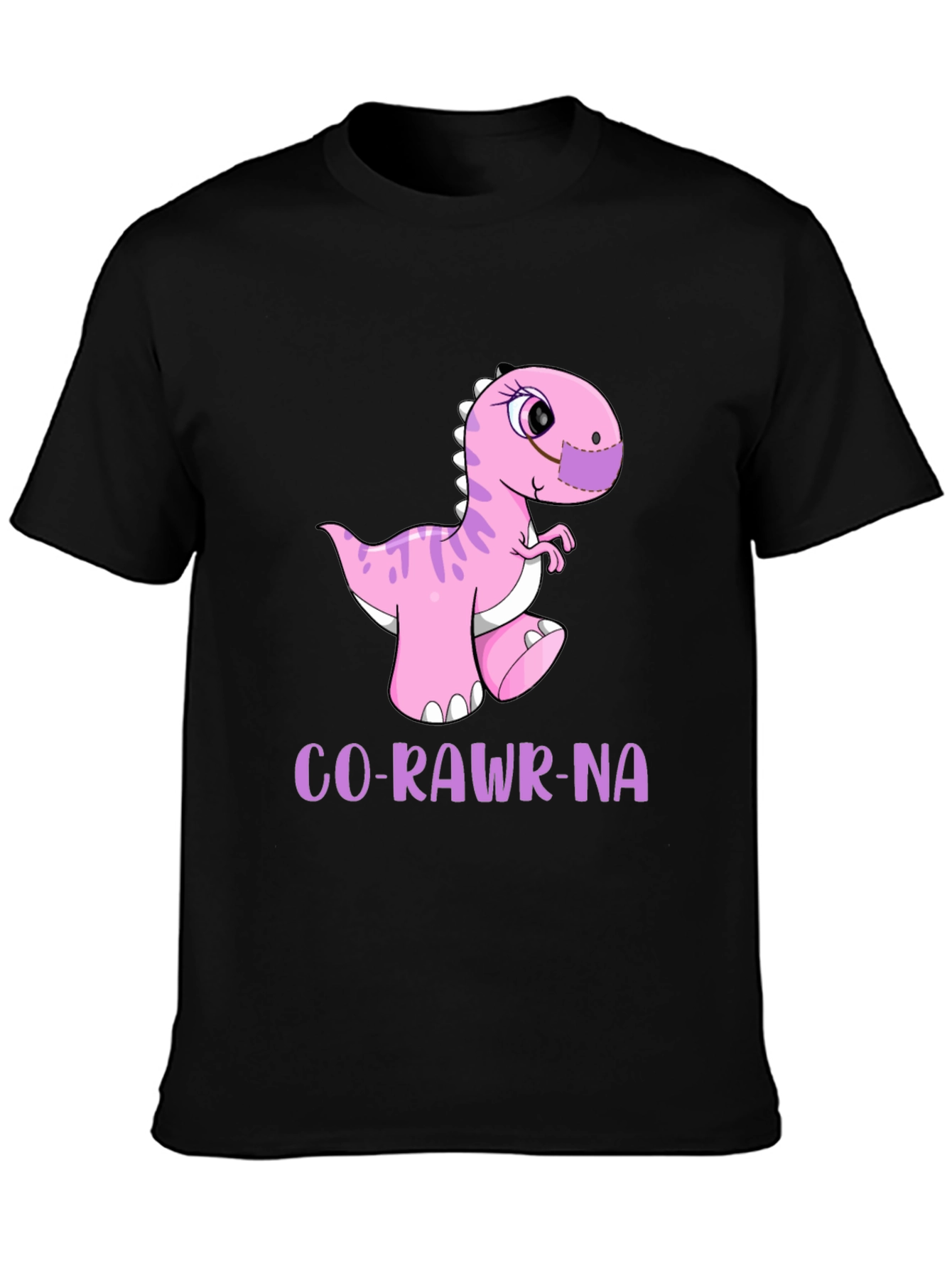Black Funny Dinosaur Co-Rawr-Na T-Shirt view 3