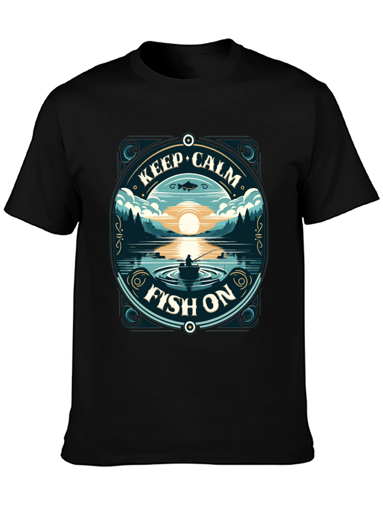 Black Keep Calm Fish On T-Shirt view 3