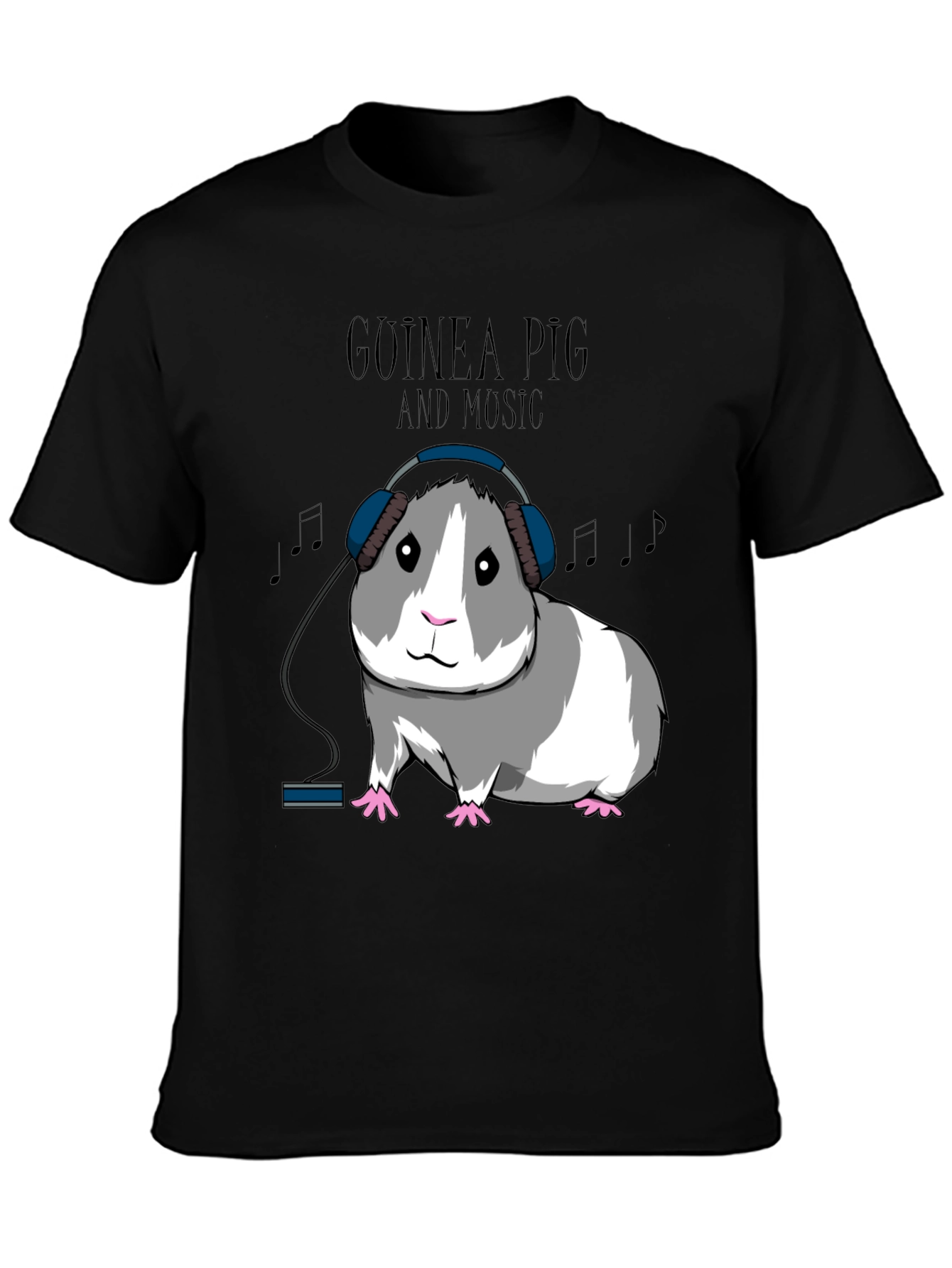 Black Guinea Pig Music T-Shirt view 3
