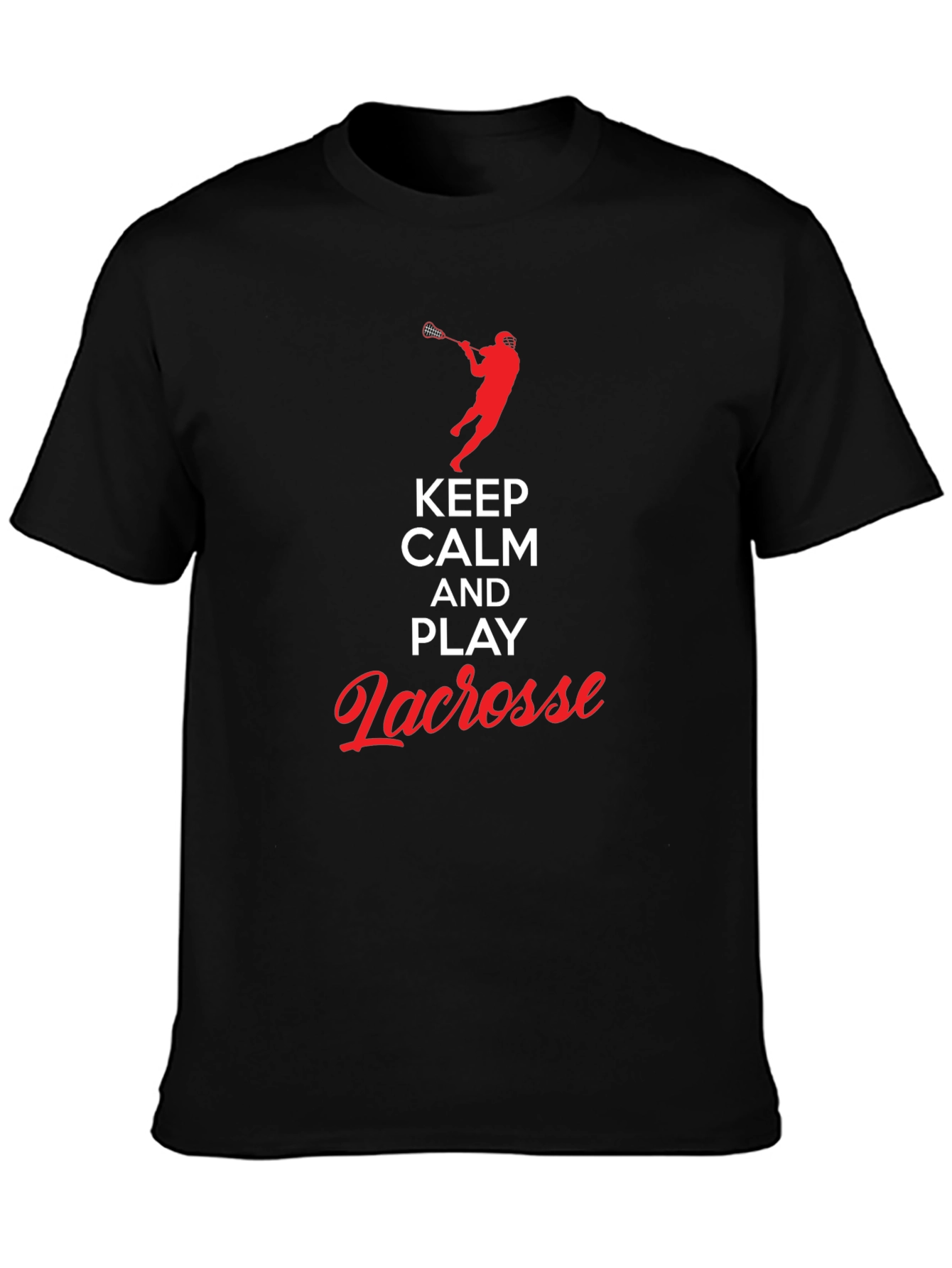 Black Keep Calm and Play Lacrosse Black T-Shirt view 3