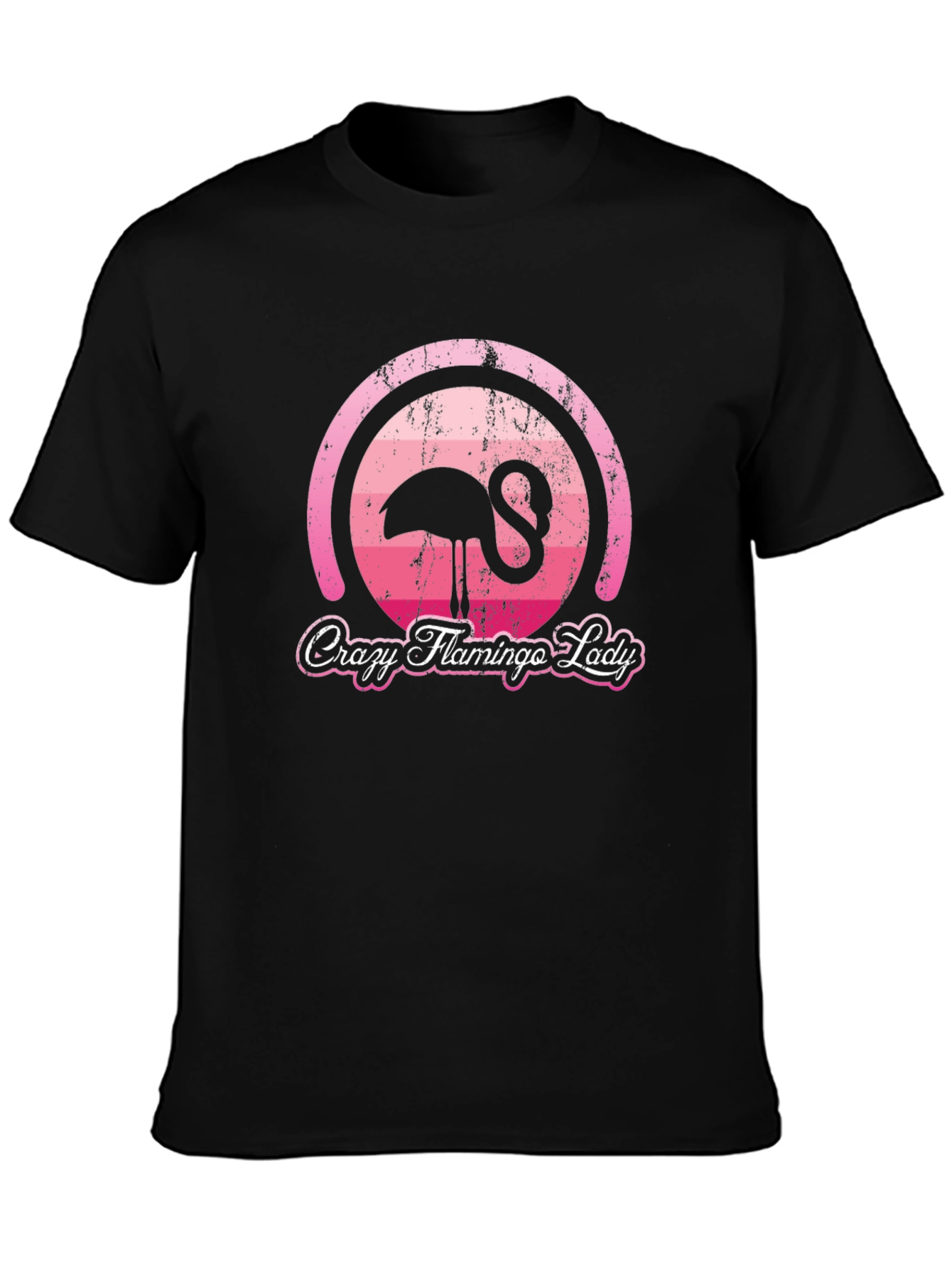 Black Crazy Flamingo Lady Graphic T-Shirt view 3