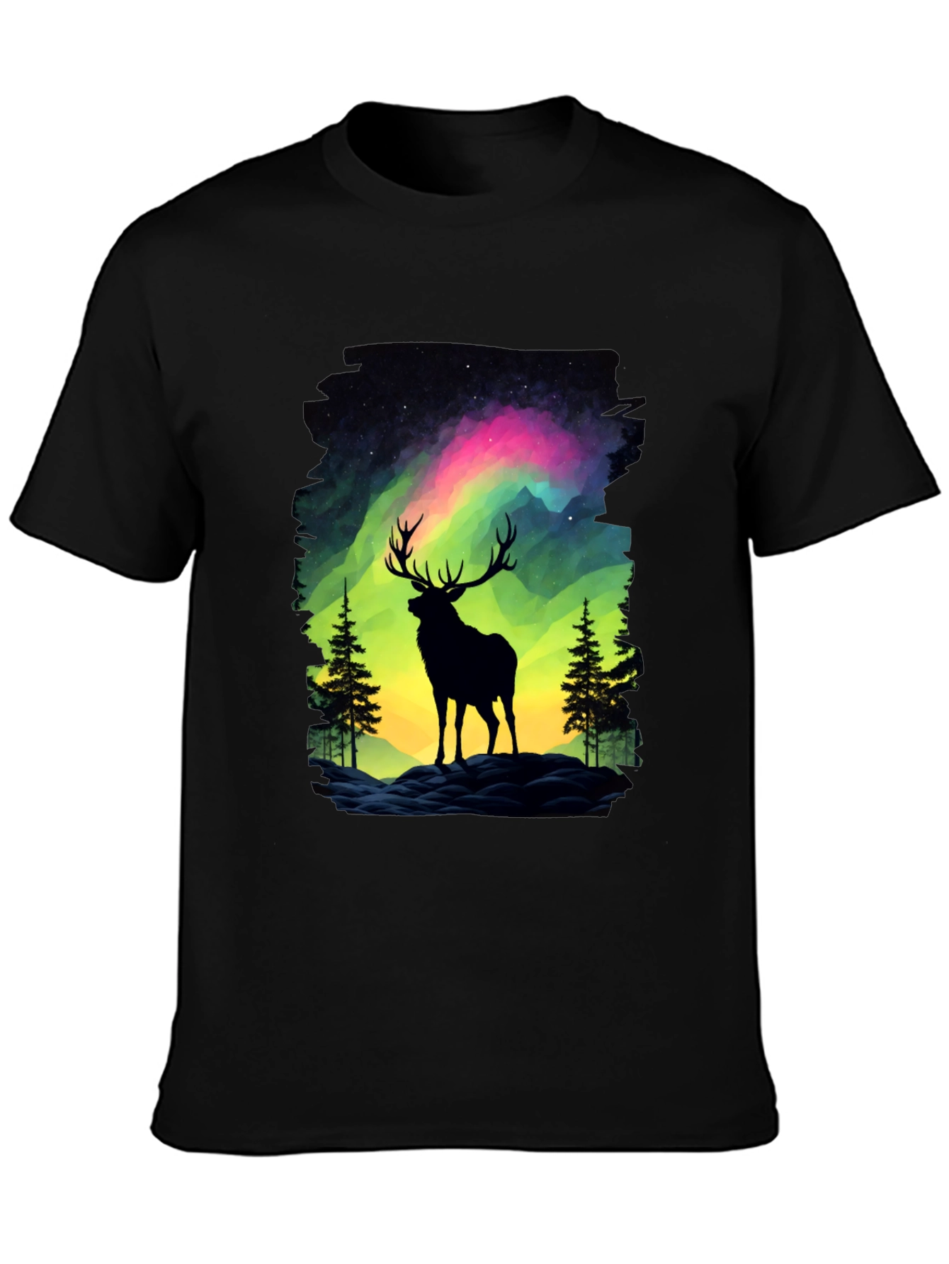 Black Aurora Deer Graphic Tee - Nature Inspired Design view 3