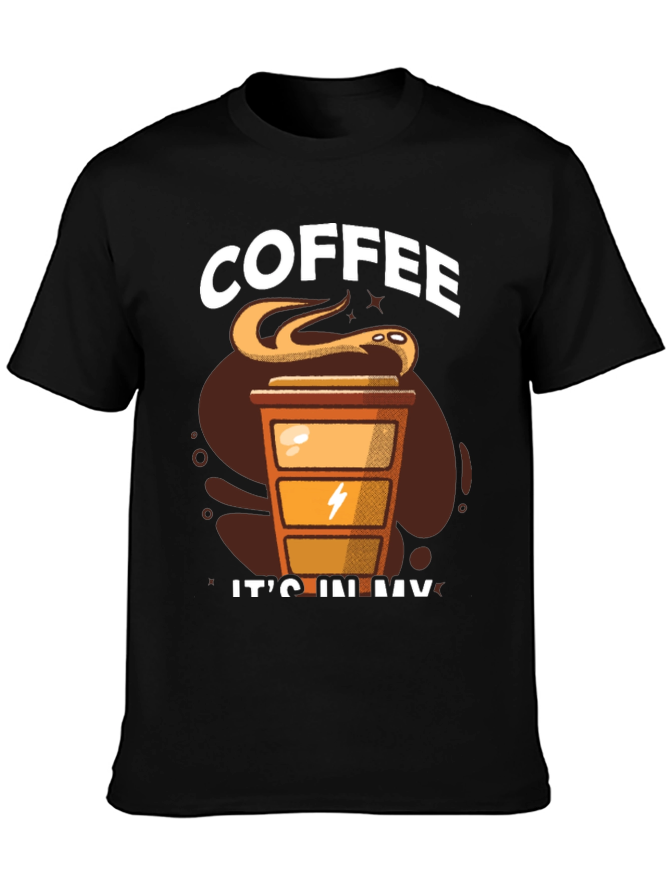 Black Coffee Snake T-Shirt - 'It's In My Veins' Design view 3