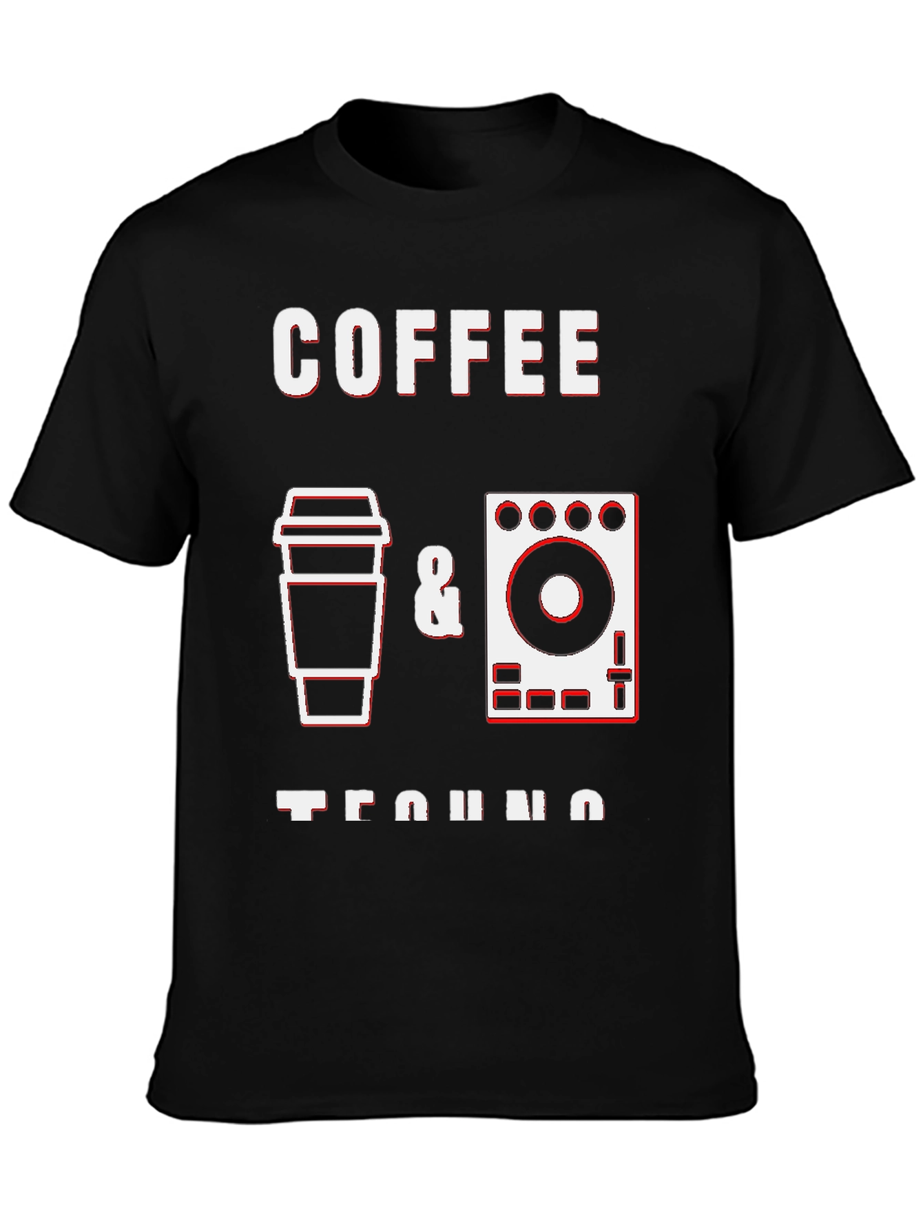 Black Coffee & Techno Graphic Tee - Black Crew Neck T-Shirt view 3