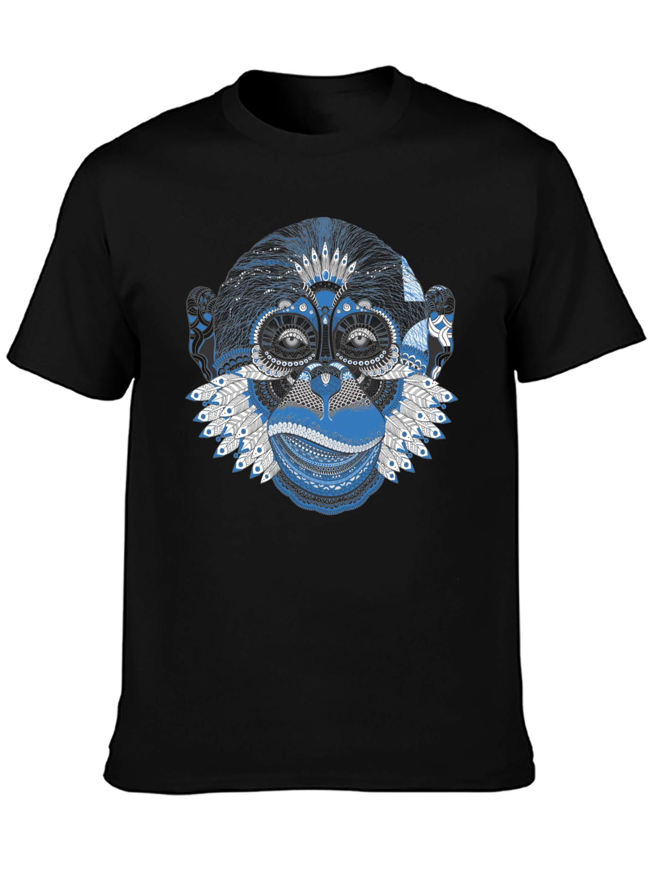 Black Abstract Monkey Graphic Tee - Stylish Men's Black T-Shirt view 3