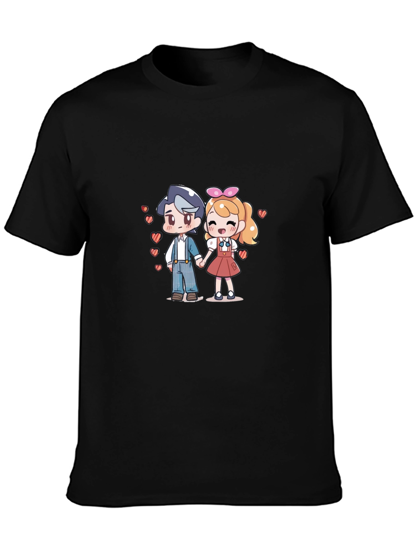 Black Anime Love T-Shirt - Cute Couple Tee view 3
