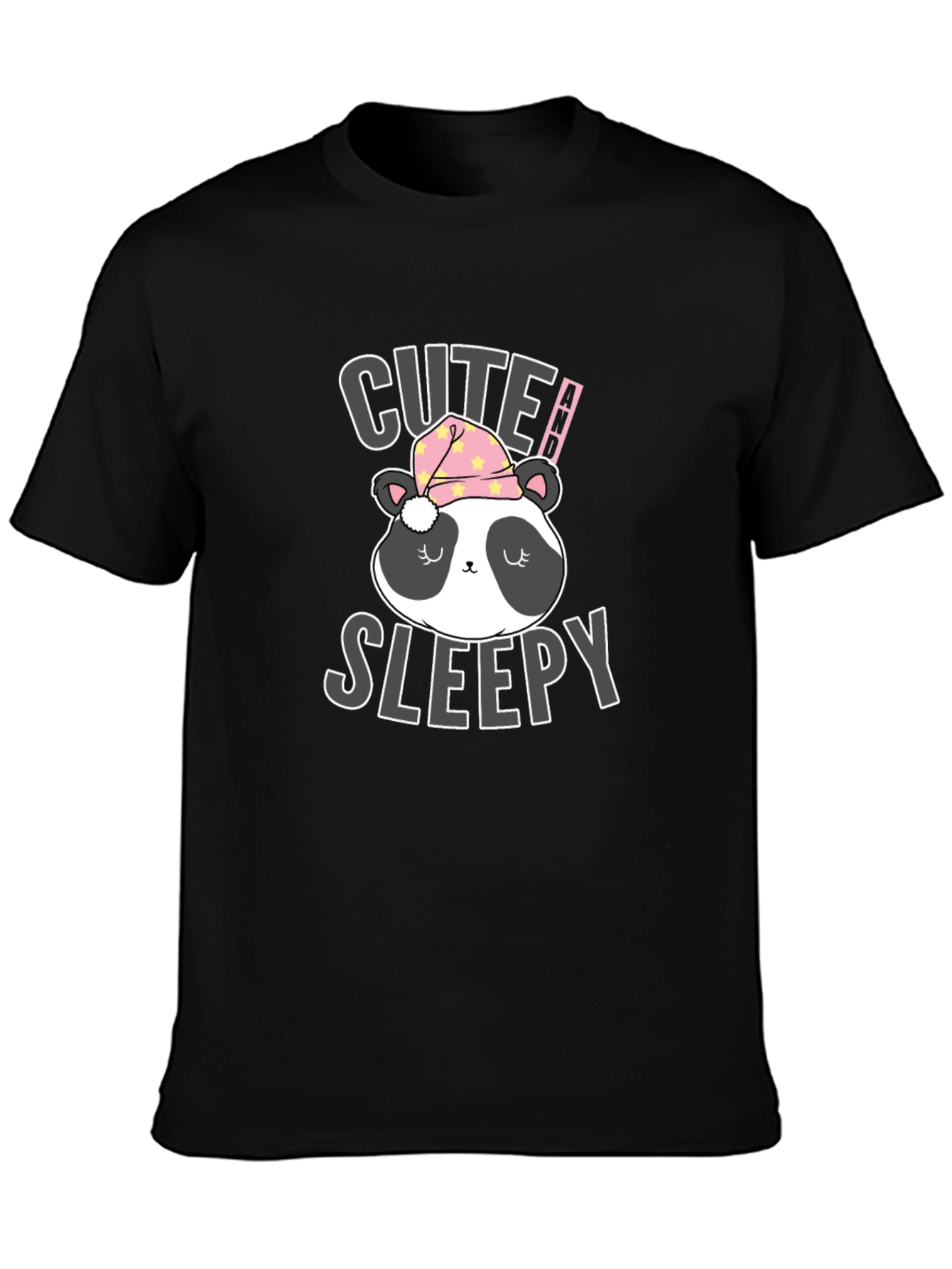 Black Cute Sleepy Panda T-Shirt view 3