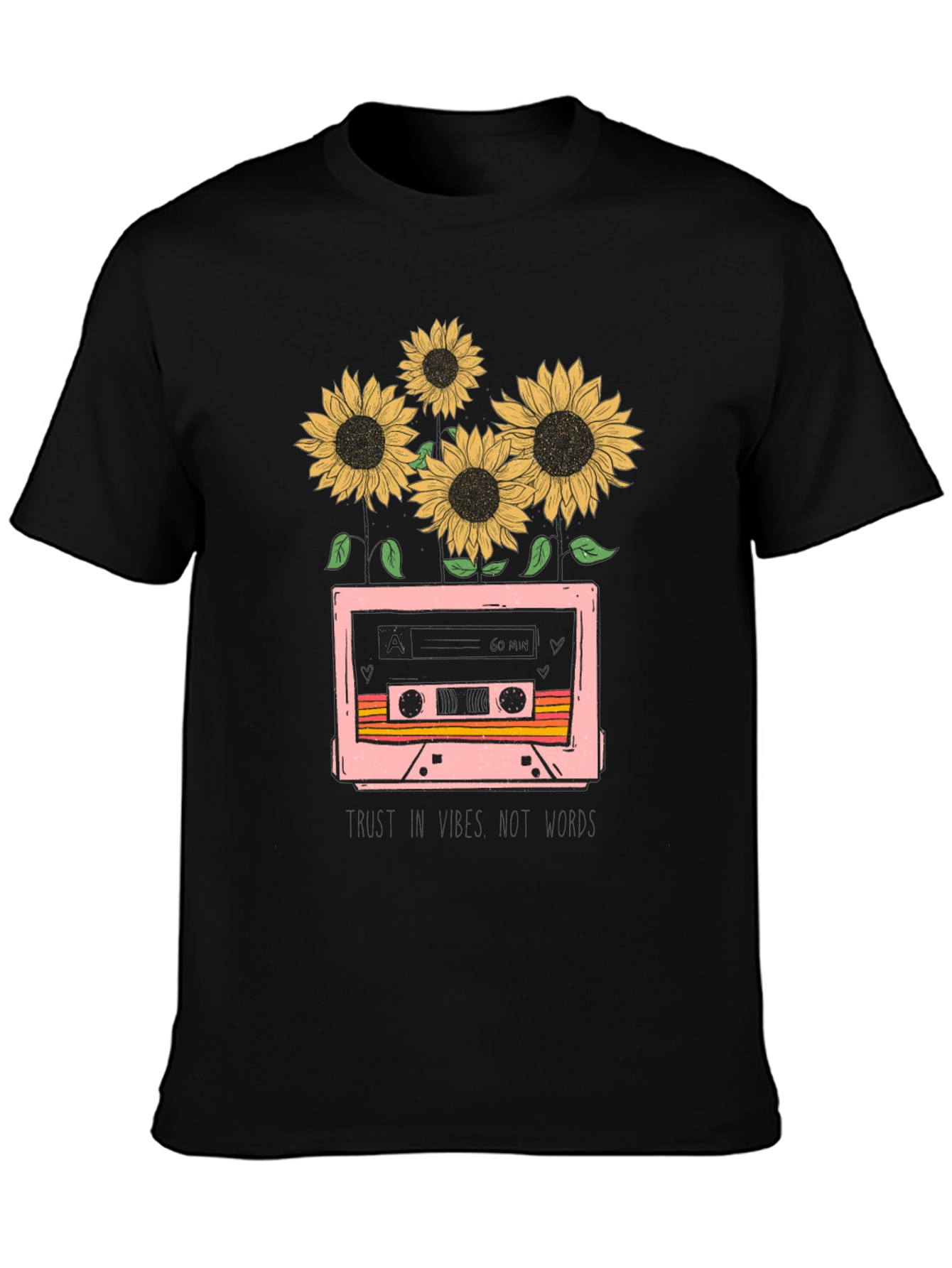 Black Sunflower Cassette Tape Graphic Tee view 3