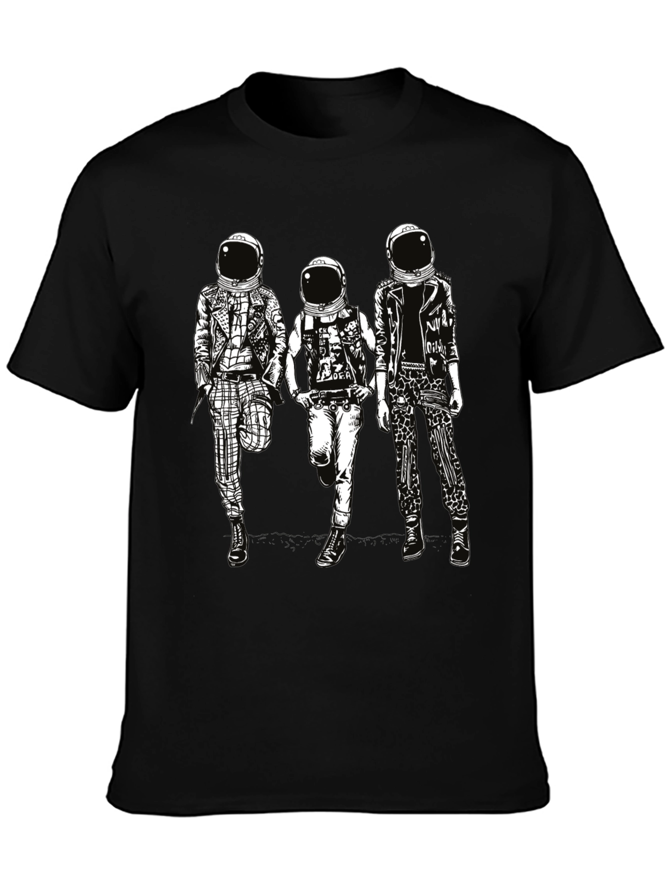 Black Astronaut Punk Band T-Shirt, Black Cotton view 3
