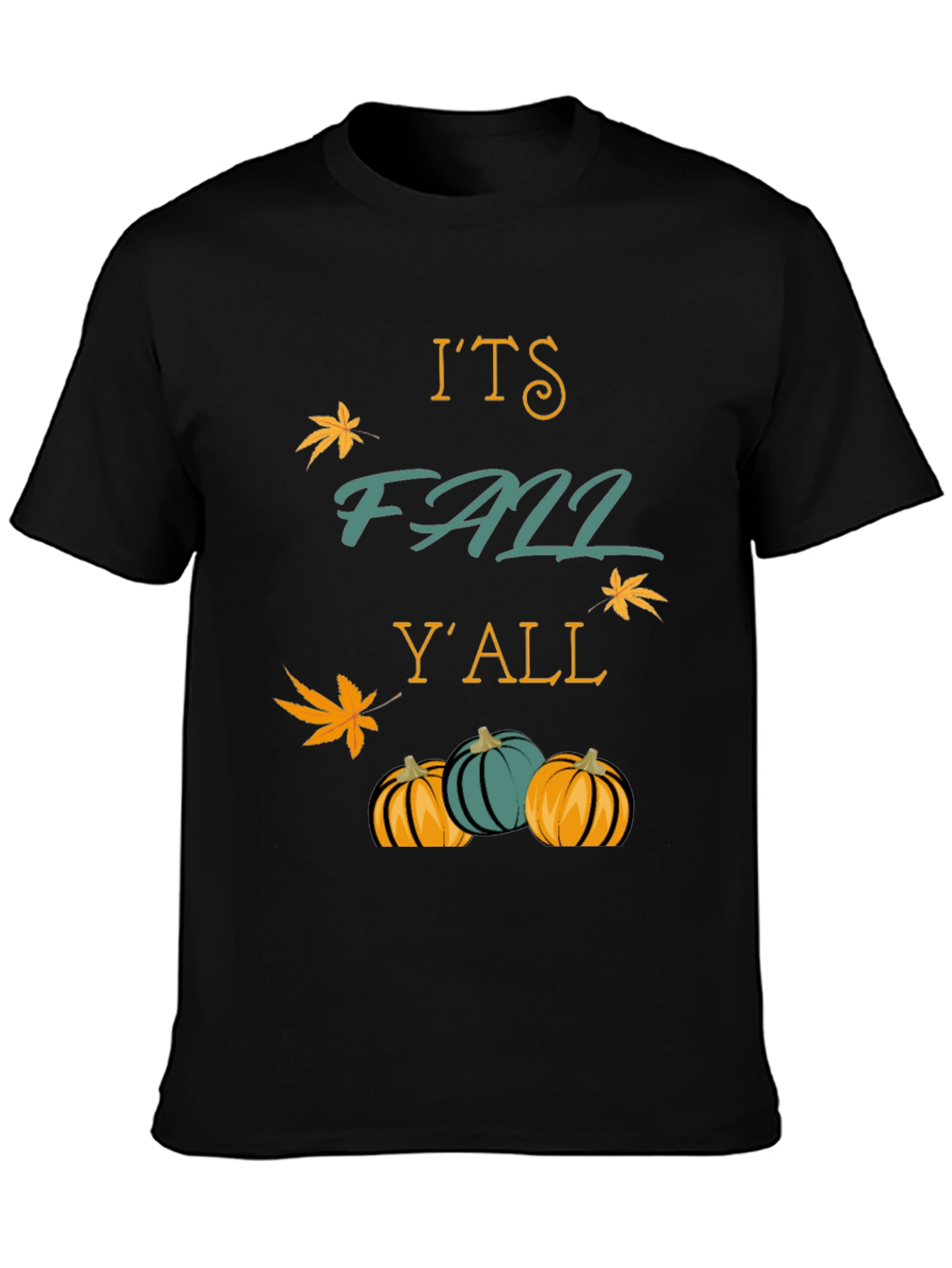 Black It's Fall Y'all T-Shirt Autumn Pumpkins Maple Leaf view 3
