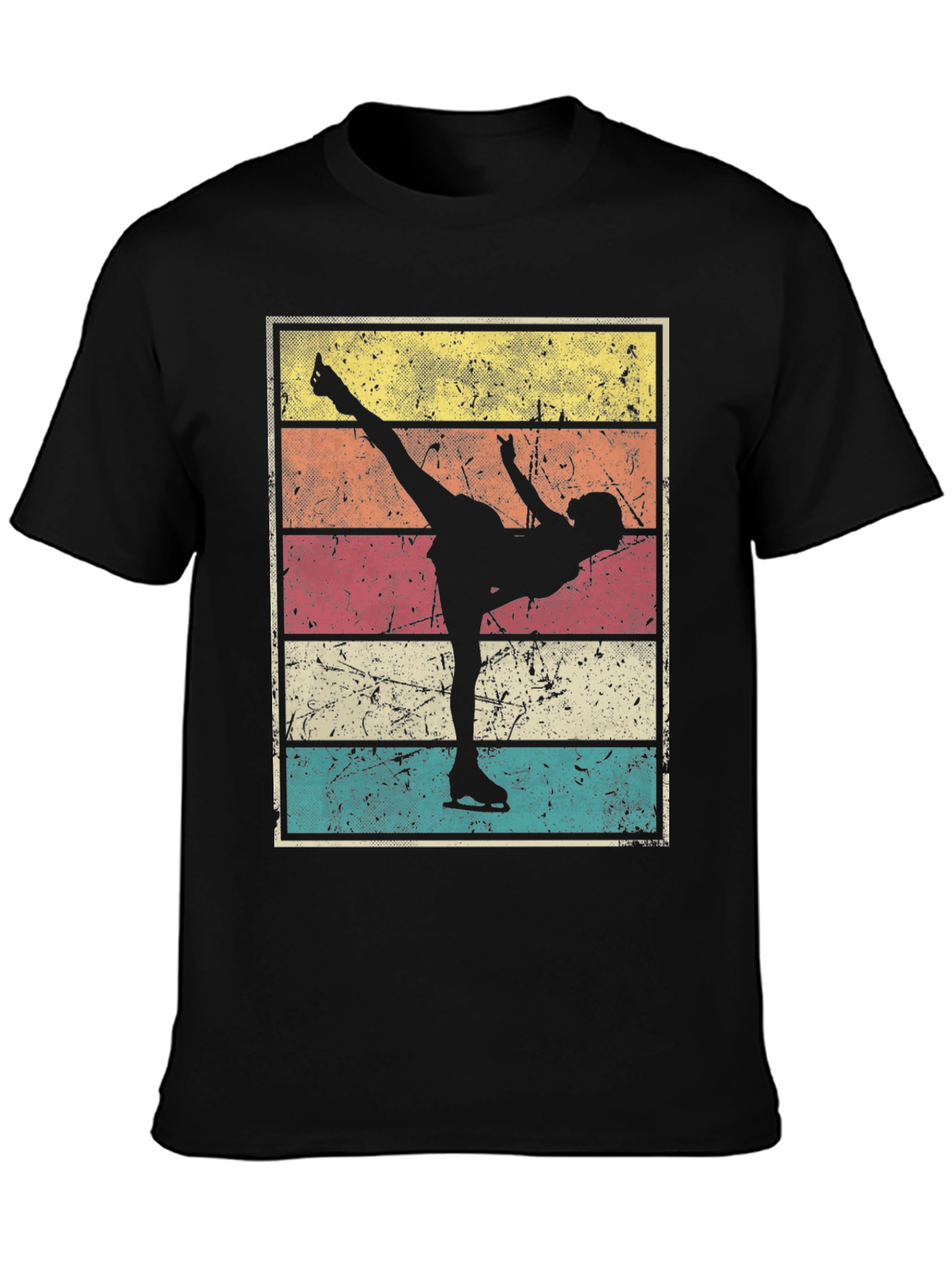 Black Retro Ice Skating Silhouette T-Shirt view 3