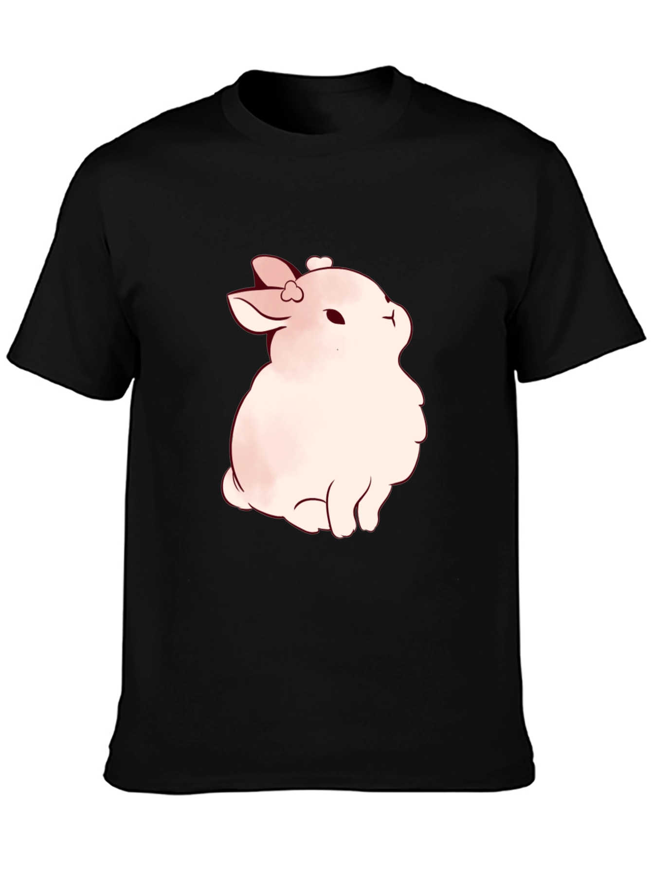 Black Cute Bunny Graphic Black T-Shirt view 3