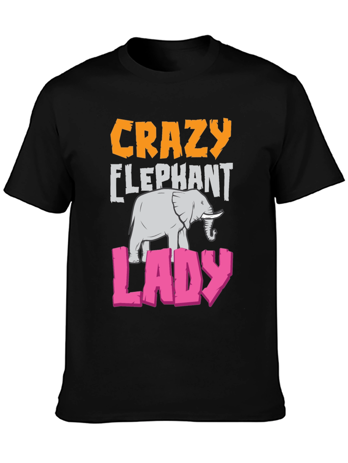Black Crazy Elephant Lady Graphic T-Shirt view 3