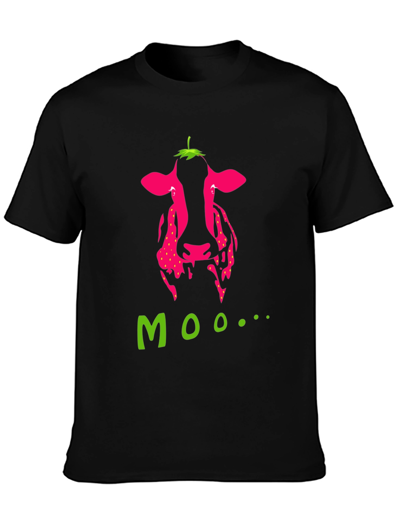 Black Strawberry Cow Moo Graphic T-Shirt - Novelty Tee view 3