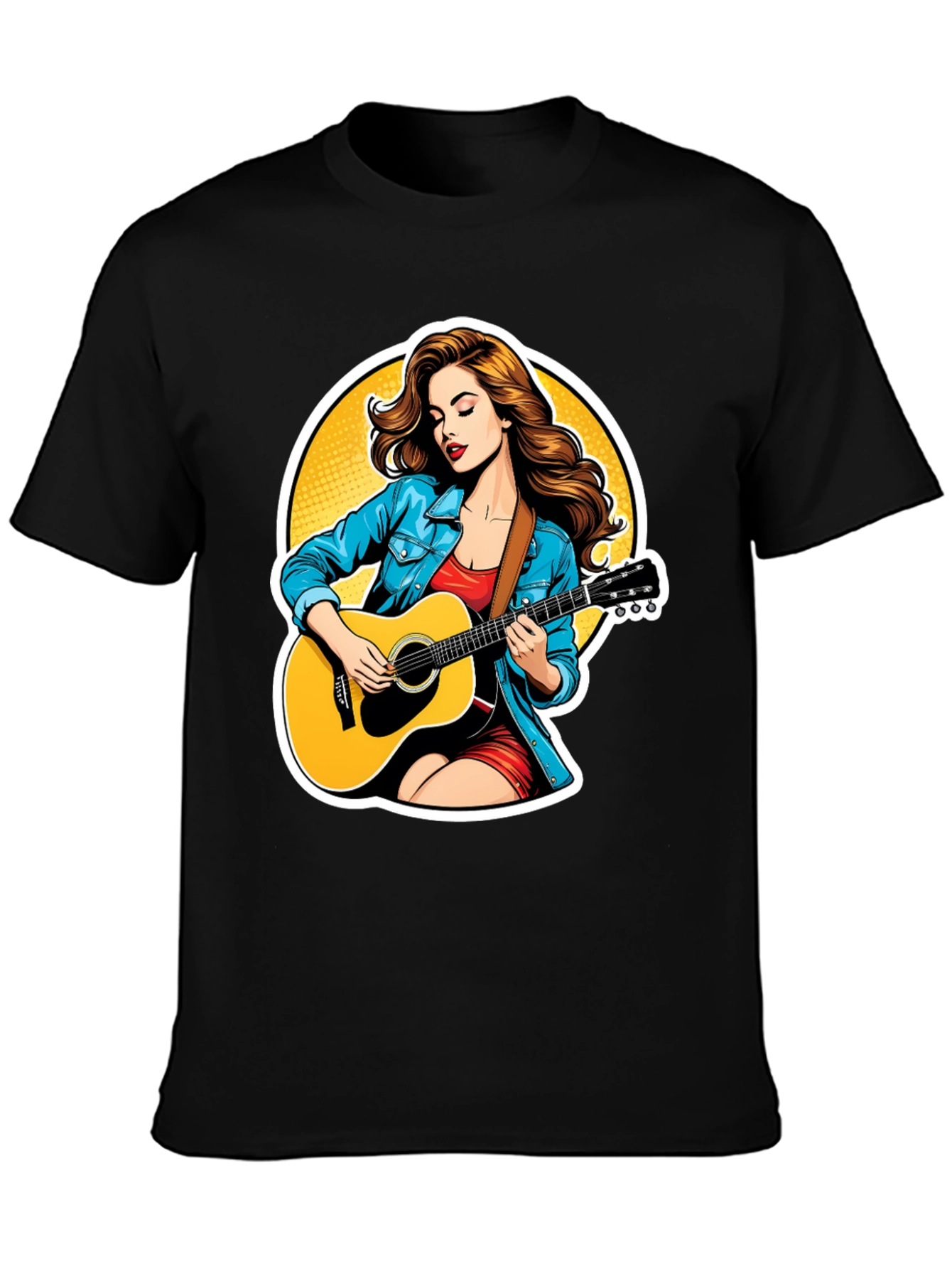 Black Guitar Girl Graphic Tee - Cool Casual Style view 3