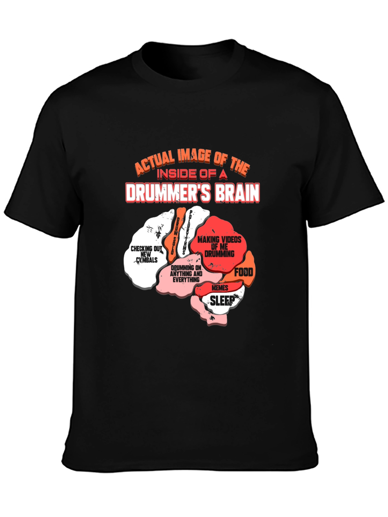 Black Drummer's Brain T-Shirt - Funny Music Tee view 3