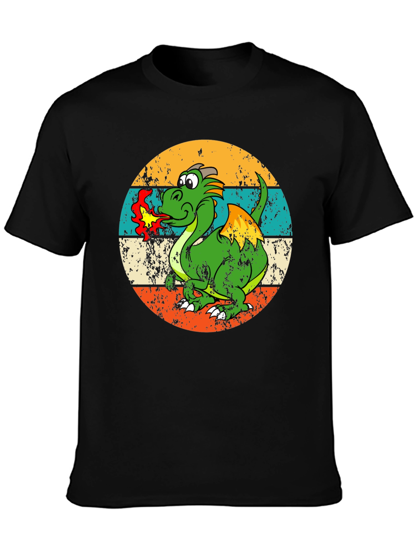 Black Retro Dragon Graphic Tee - Men's Black T-Shirt view 3