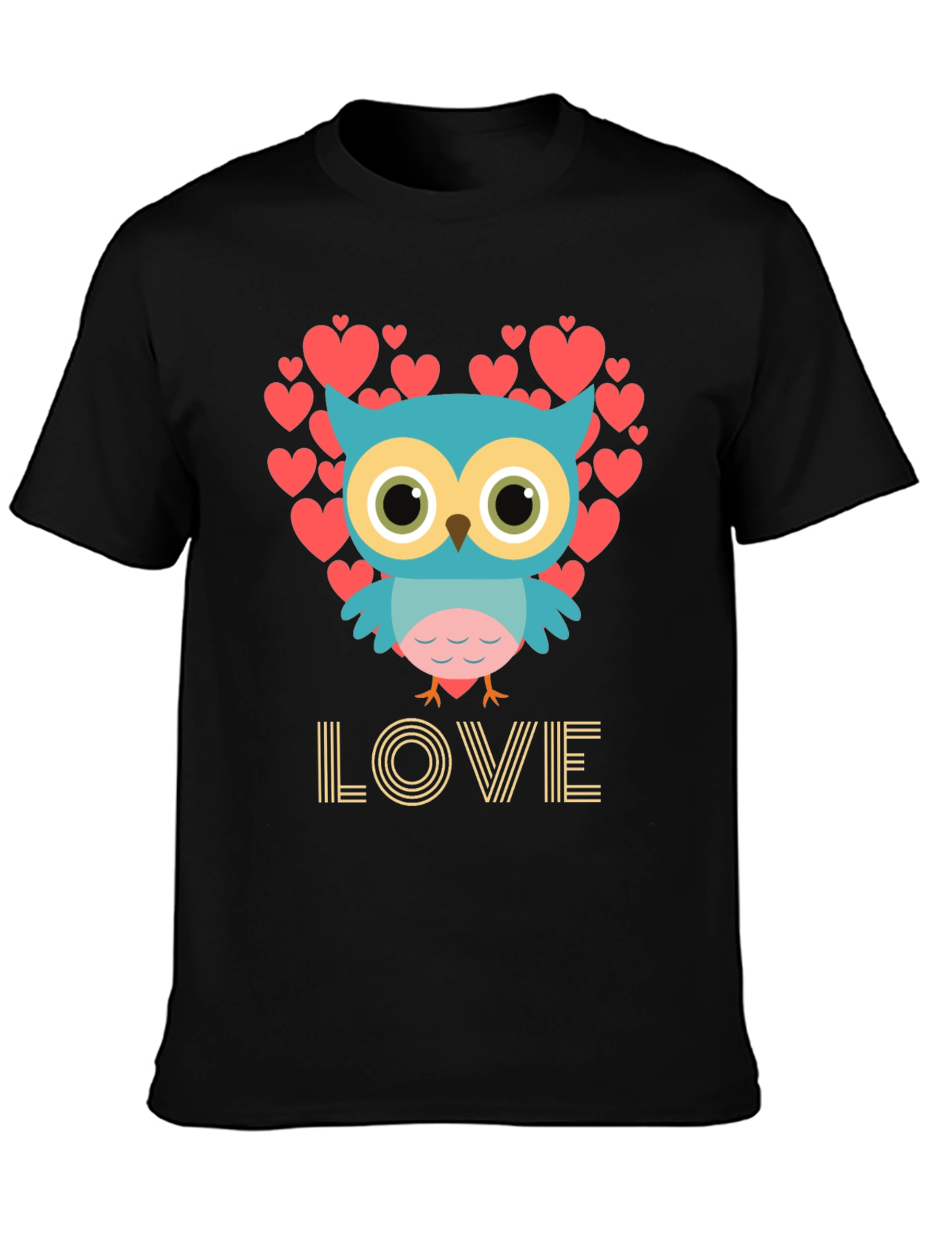 Black Owl Love T-Shirt, Heart Design view 3
