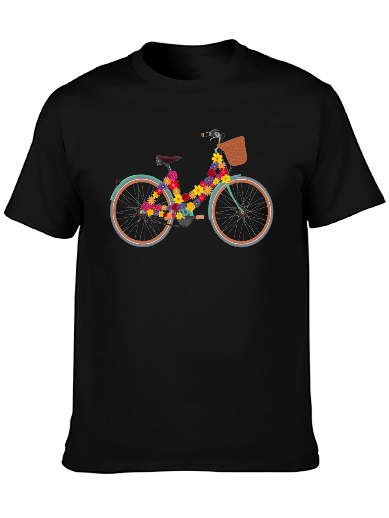 Black Floral Bicycle Graphic Tee - Stylish Black T-Shirt view 3