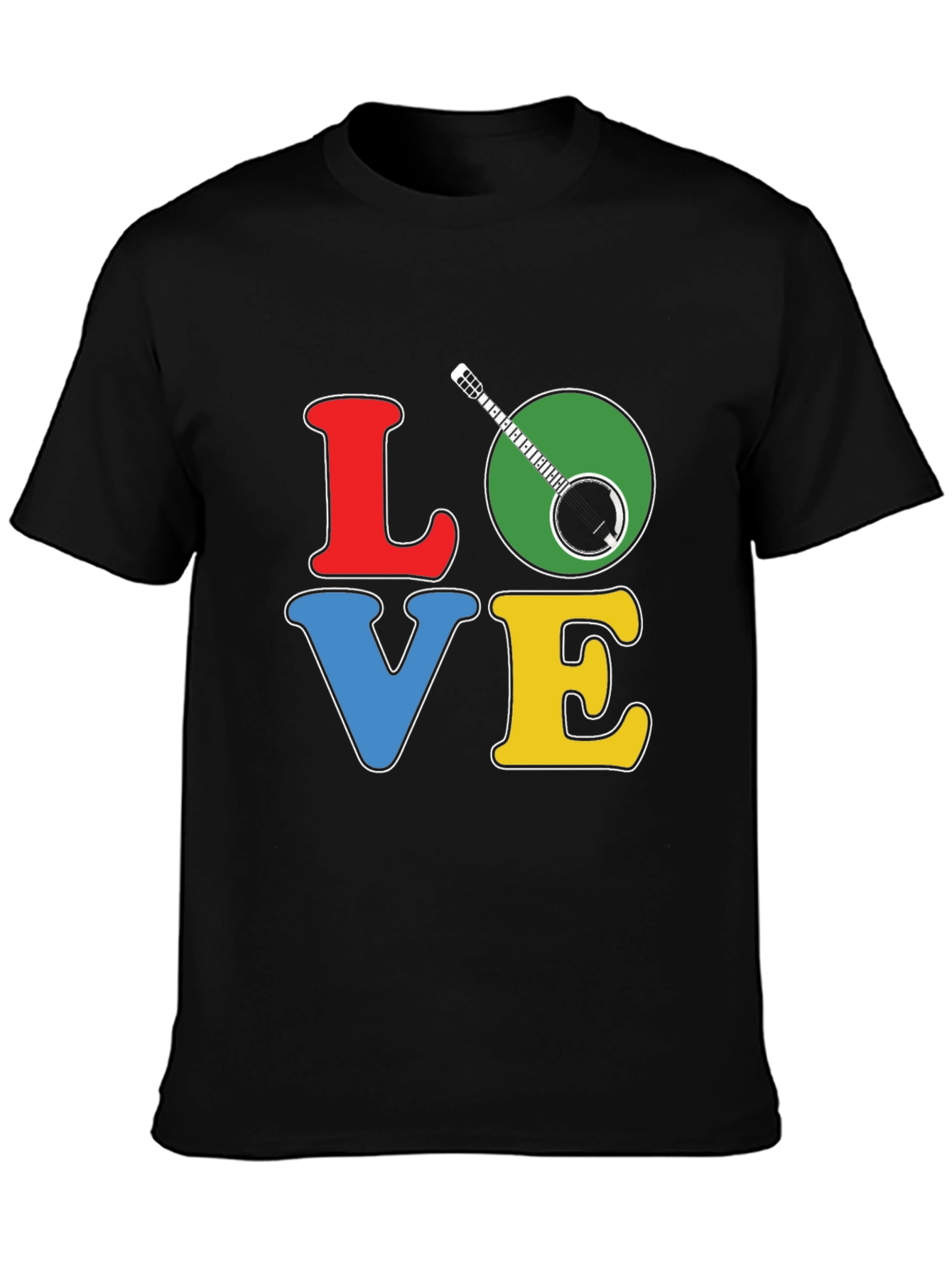 Black Banjo LOVE T-Shirt: Colorful Musical Tee view 3