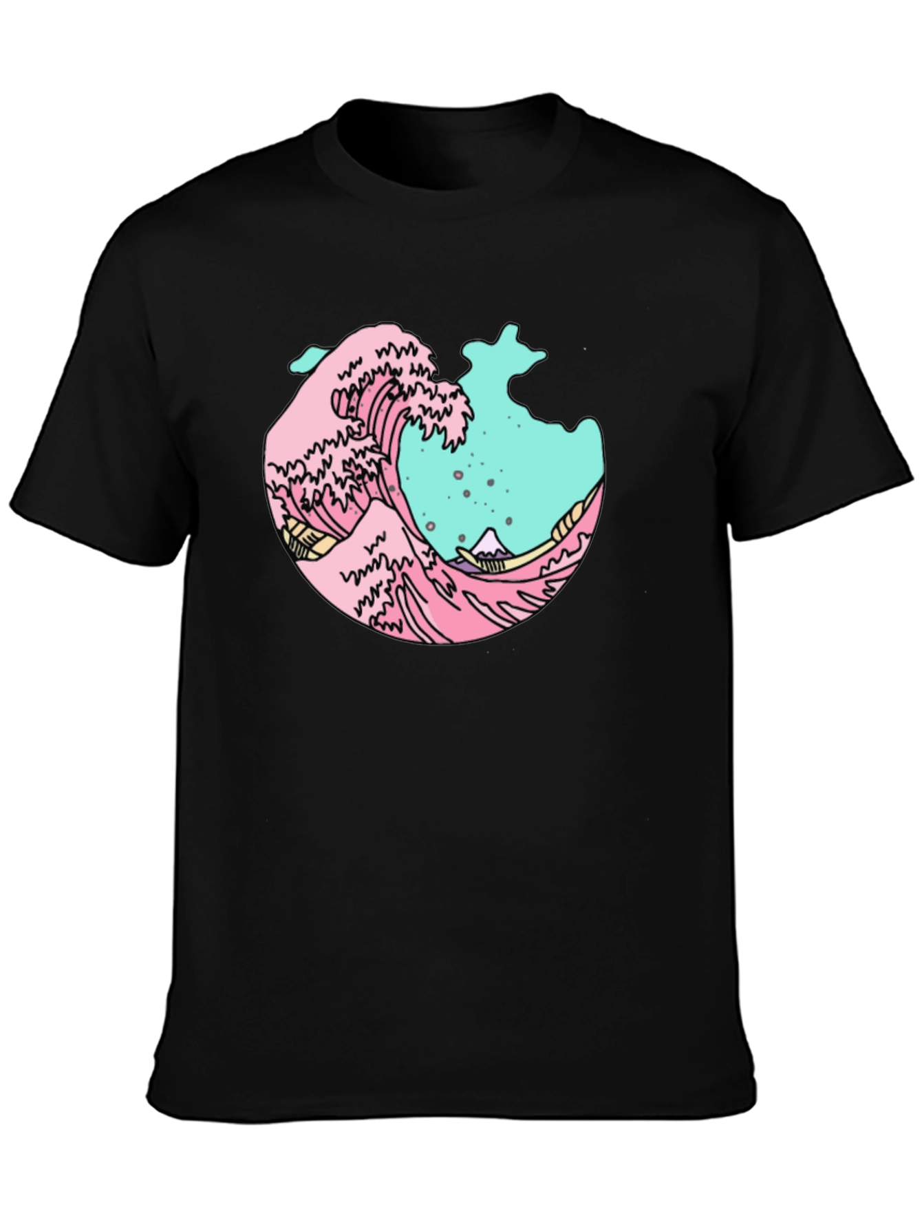 Black Retro Wave Graphic Tee - Black Cotton Blend view 3