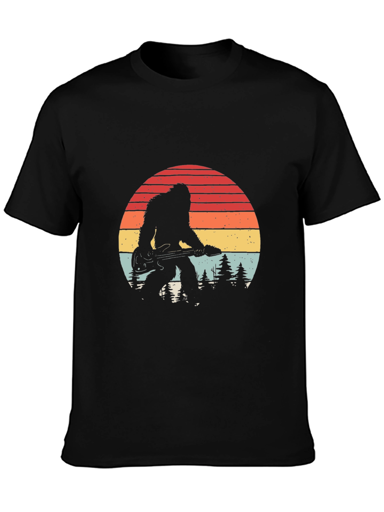 Black Bigfoot Guitarist Retro Graphic Tee view 3