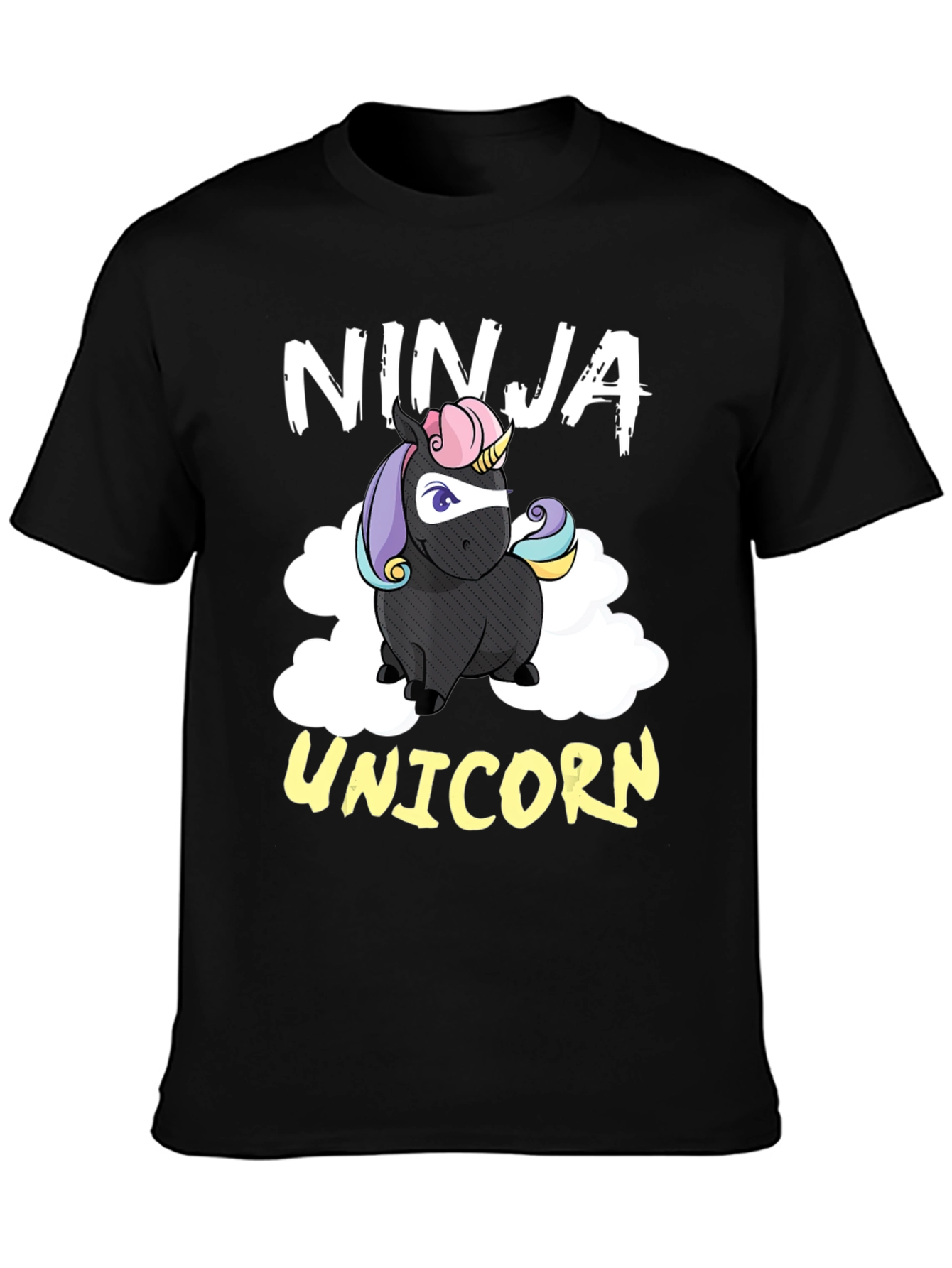 Black Ninja Unicorn Graphic Tee - Funny Cartoon T-Shirt view 3