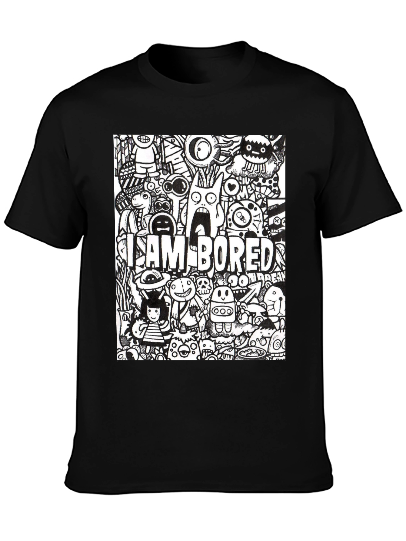 Black I Am Bored Doodle Art Graphic Tee view 3