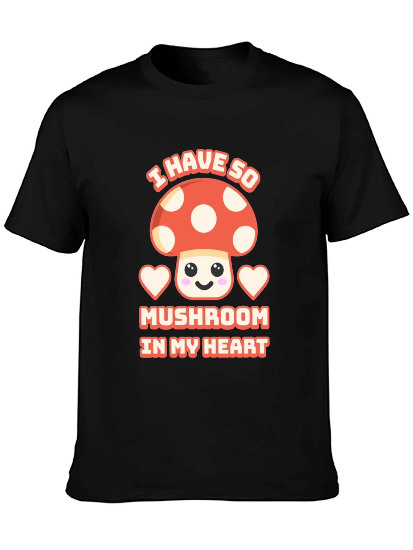 Black Mushroom Heart T-Shirt Cute Kawaii Tee view 3