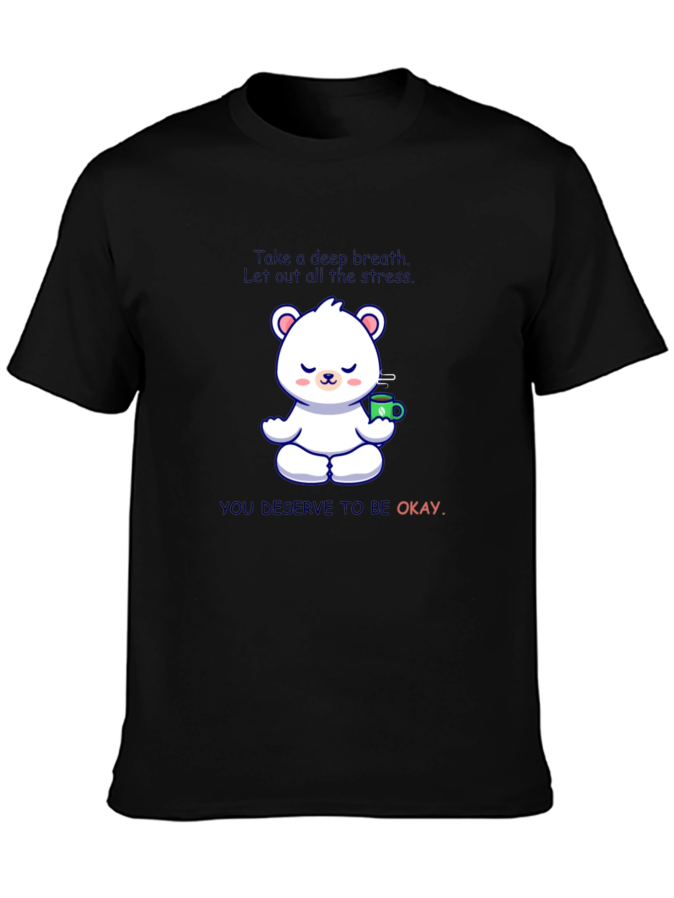 Black Relaxing Bear T-Shirt: Take a Deep Breath view 3