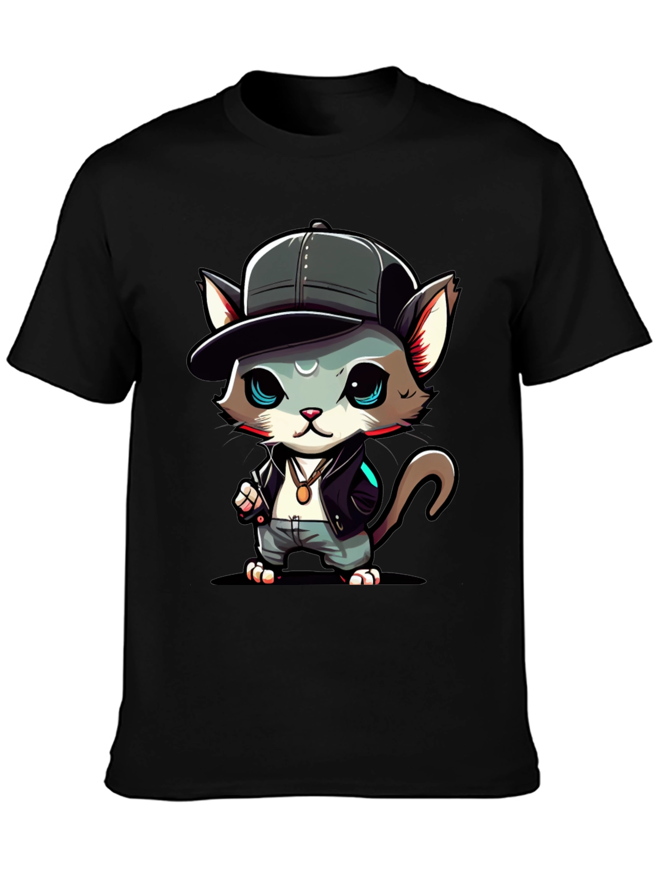 Black Cool Cat Cartoon T-Shirt view 3