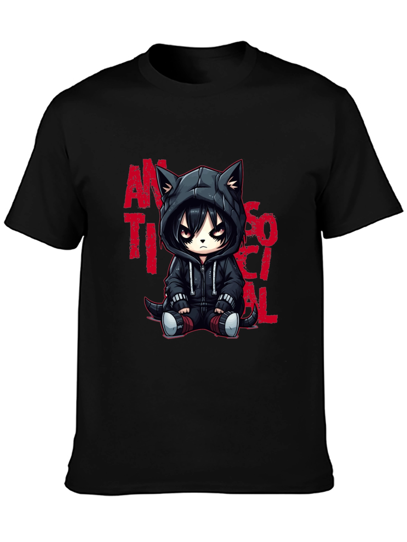 Black Anti-Social Cat T-Shirt view 3