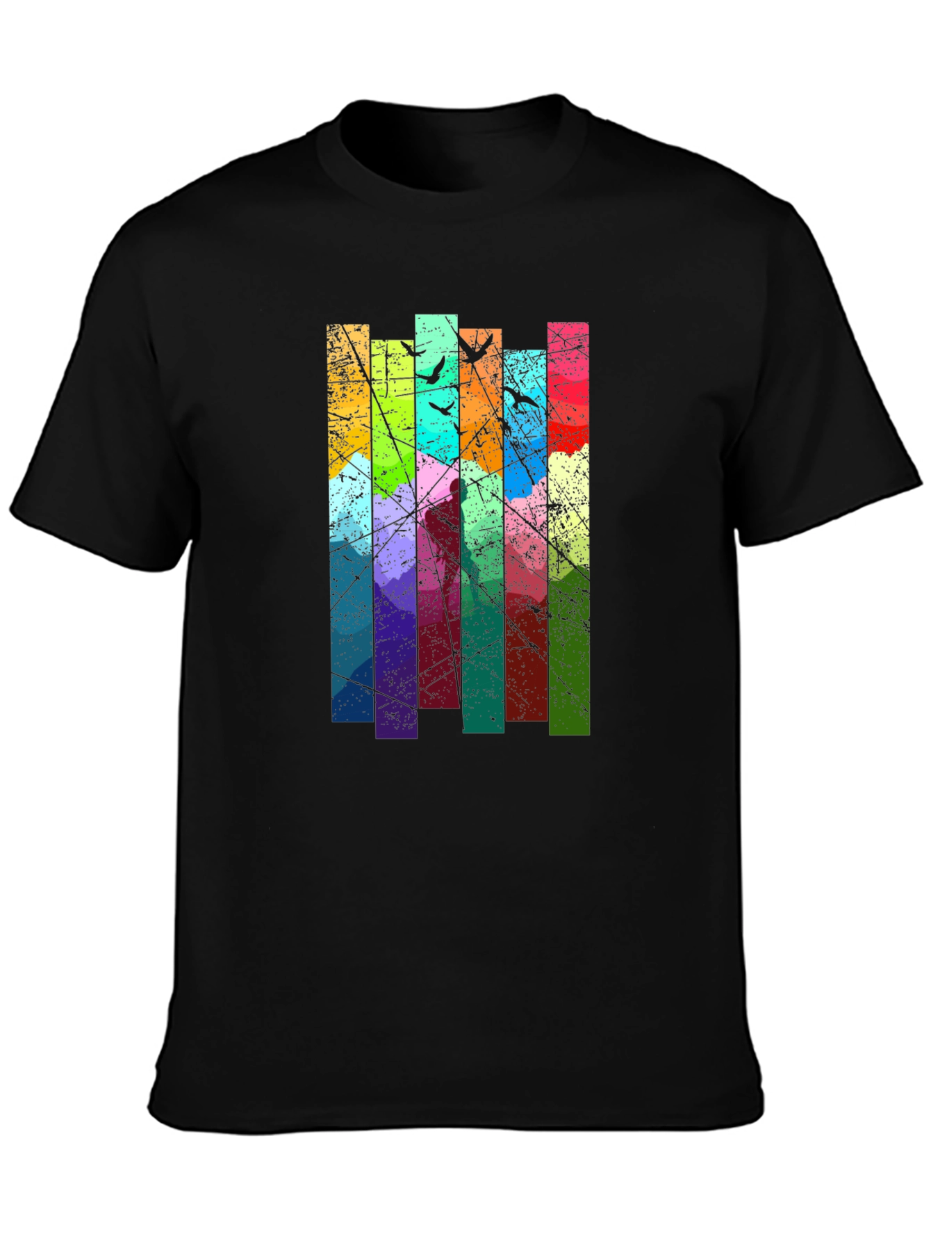 Black Abstract Art Birds on a Wire Graphic T-Shirt view 3